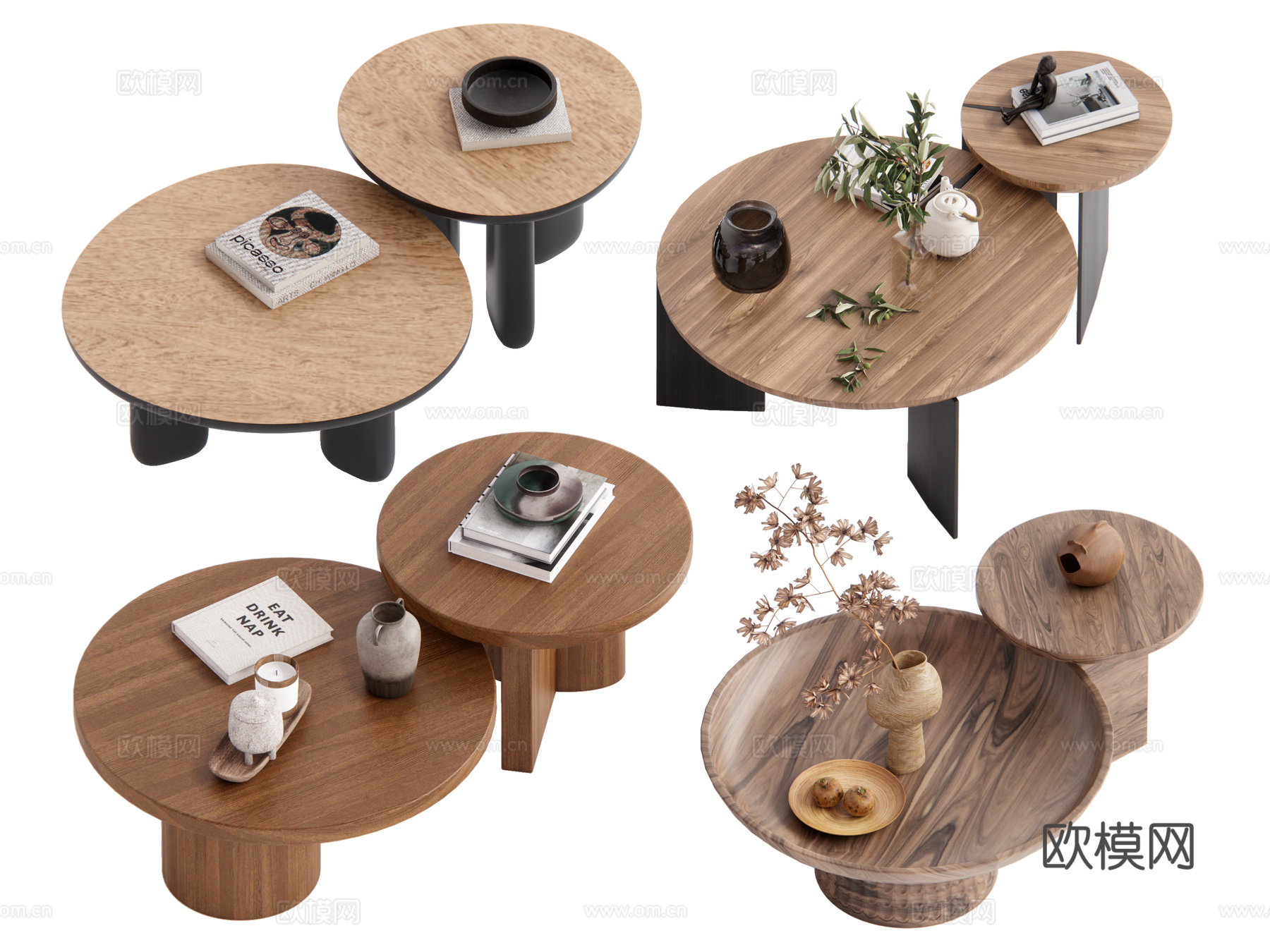 现代中古风茶几组合su模型