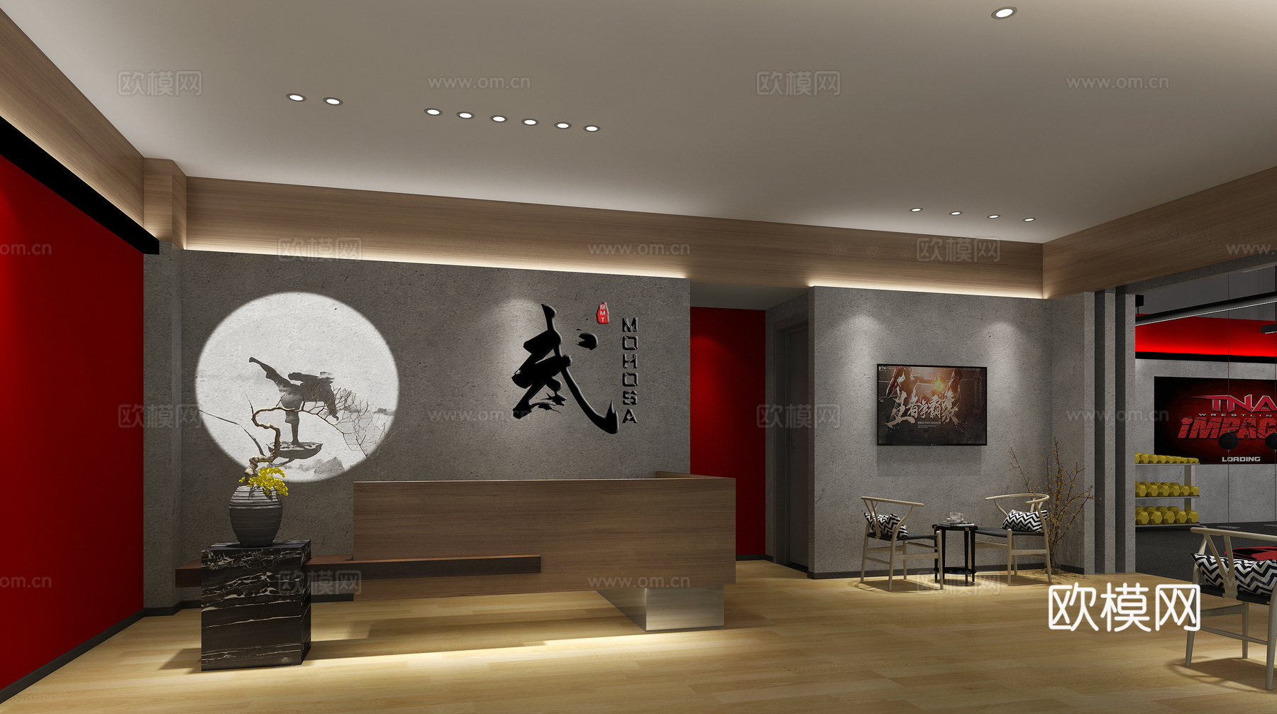 工业风武馆 健身房 器械道具 拳击场3d模型