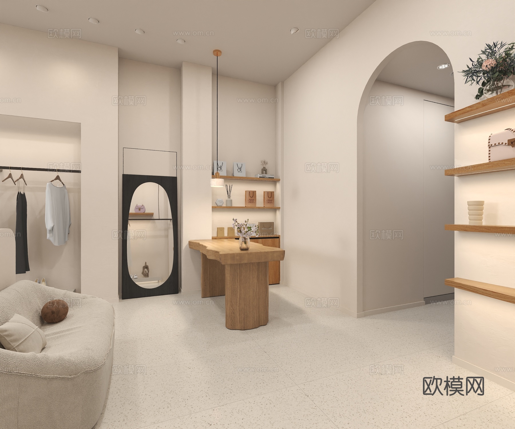 现代奶油风服装店3d模型