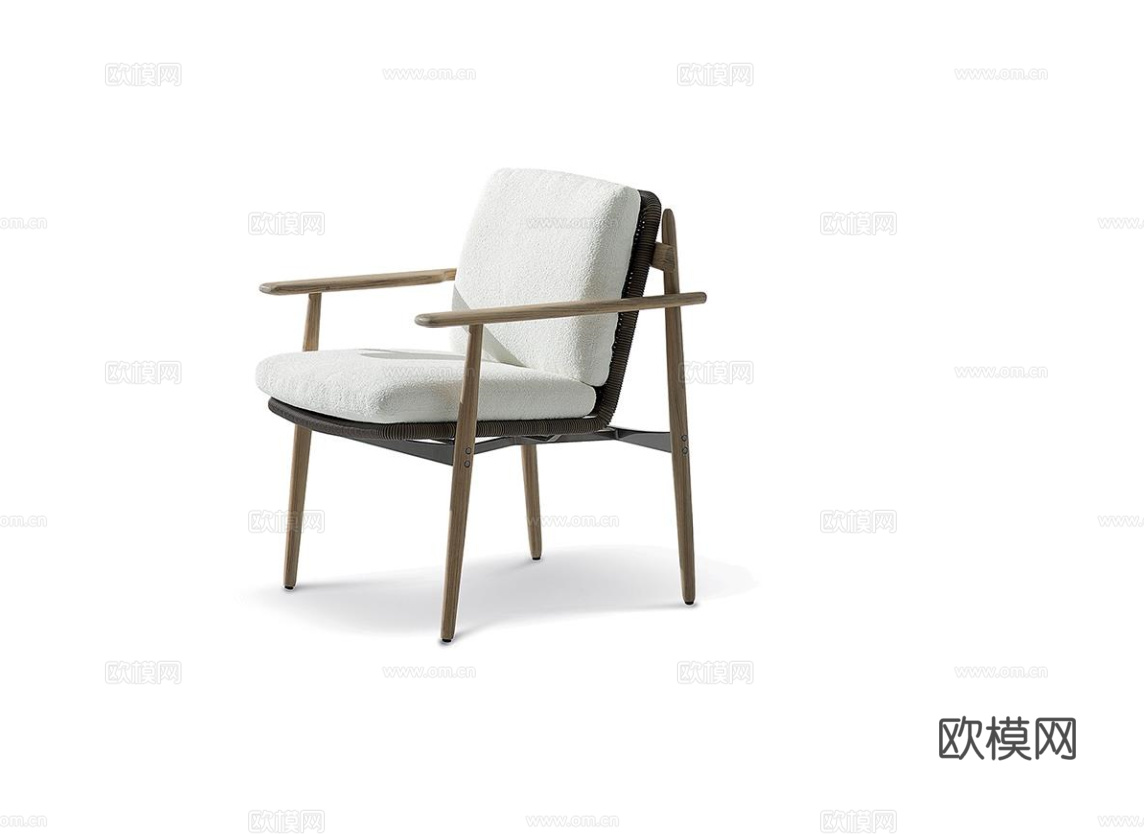 Minotti 原木扶手椅 休闲椅3d模型下载（渲染图1）