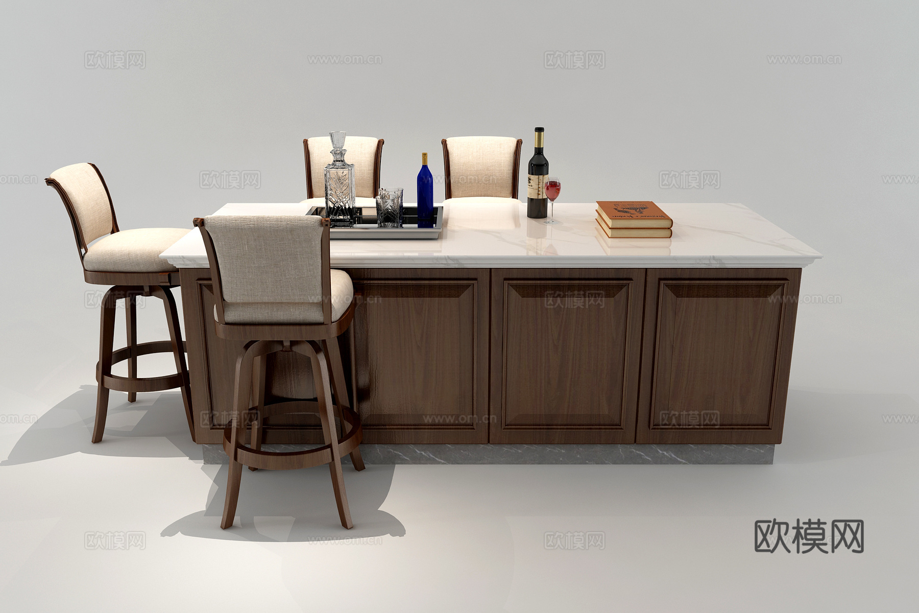 中式中岛柜 吧椅3d模型下载