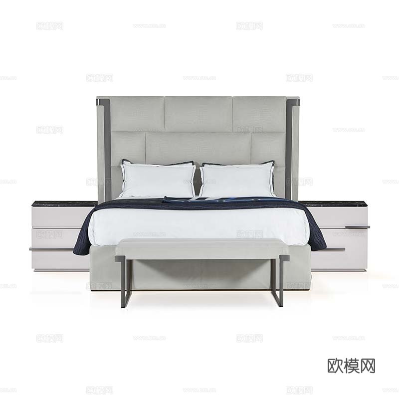 LUXENCE 意式高靠背双人床3d模型下载（渲染图5）