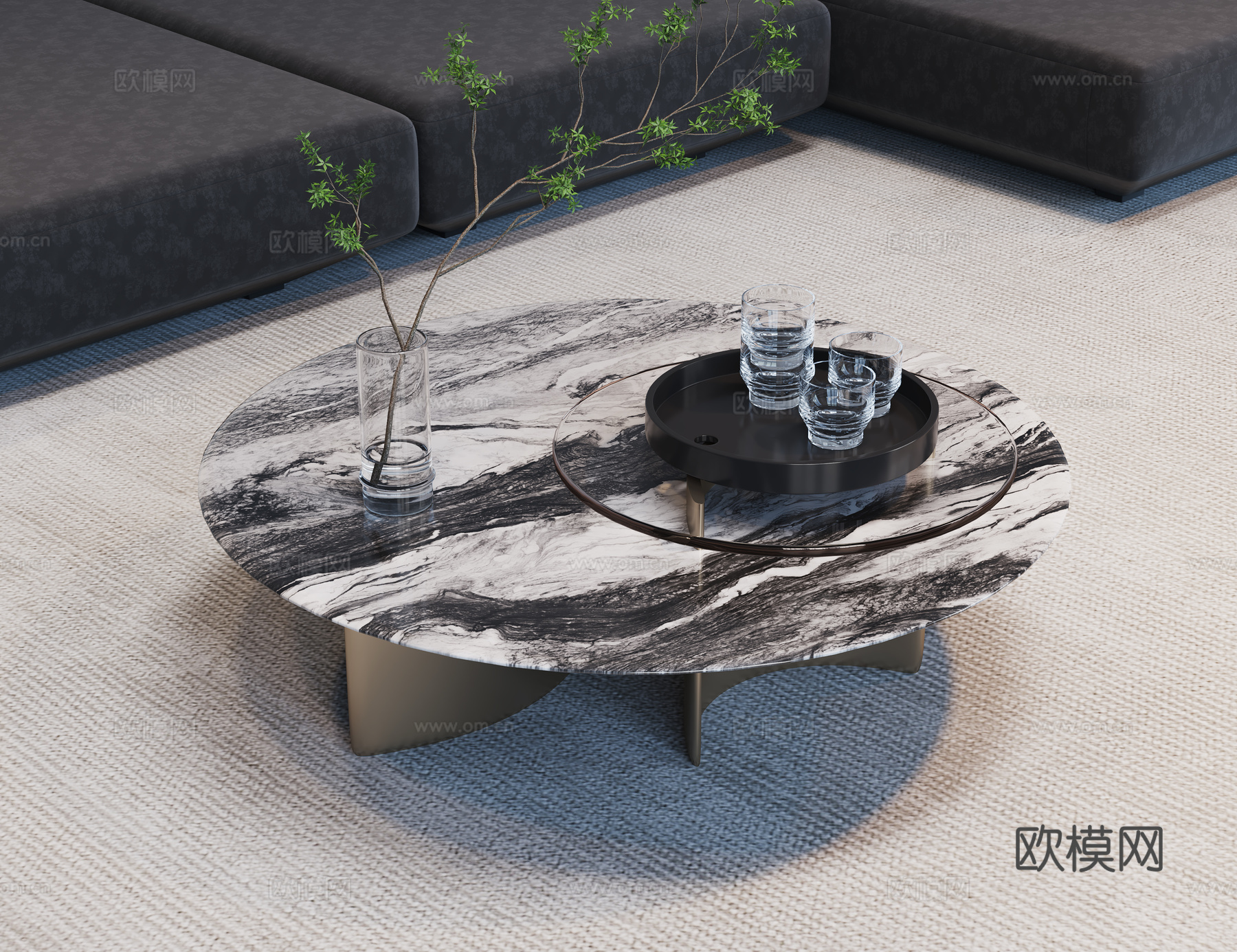 现代茶几 大理石茶几 石材茶几 圆形茶几 茶几摆件3d模型