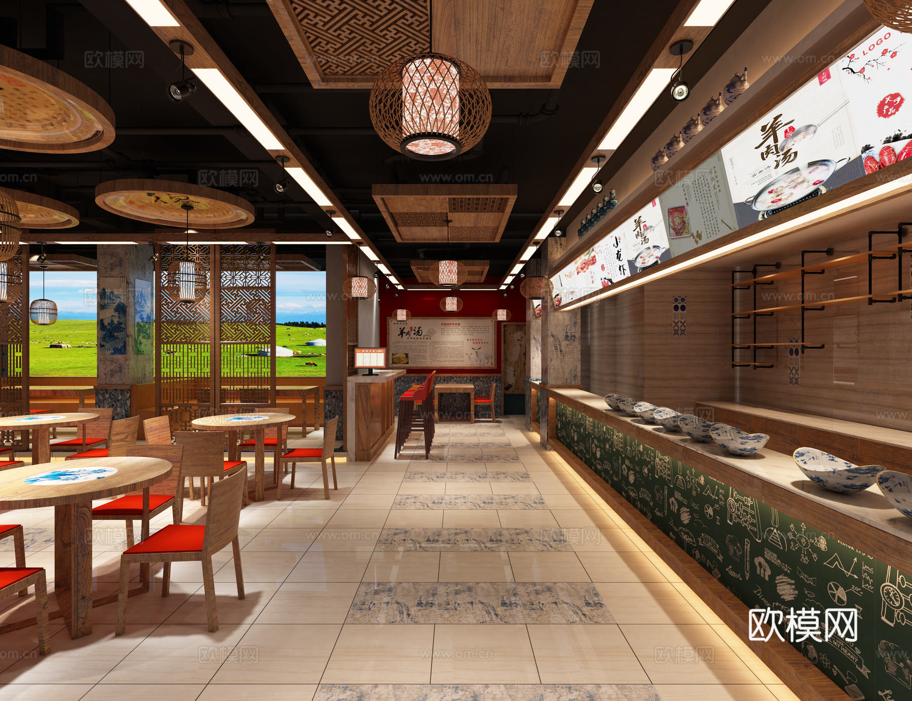 景德镇陶瓷风，餐饮空间设计3d模型