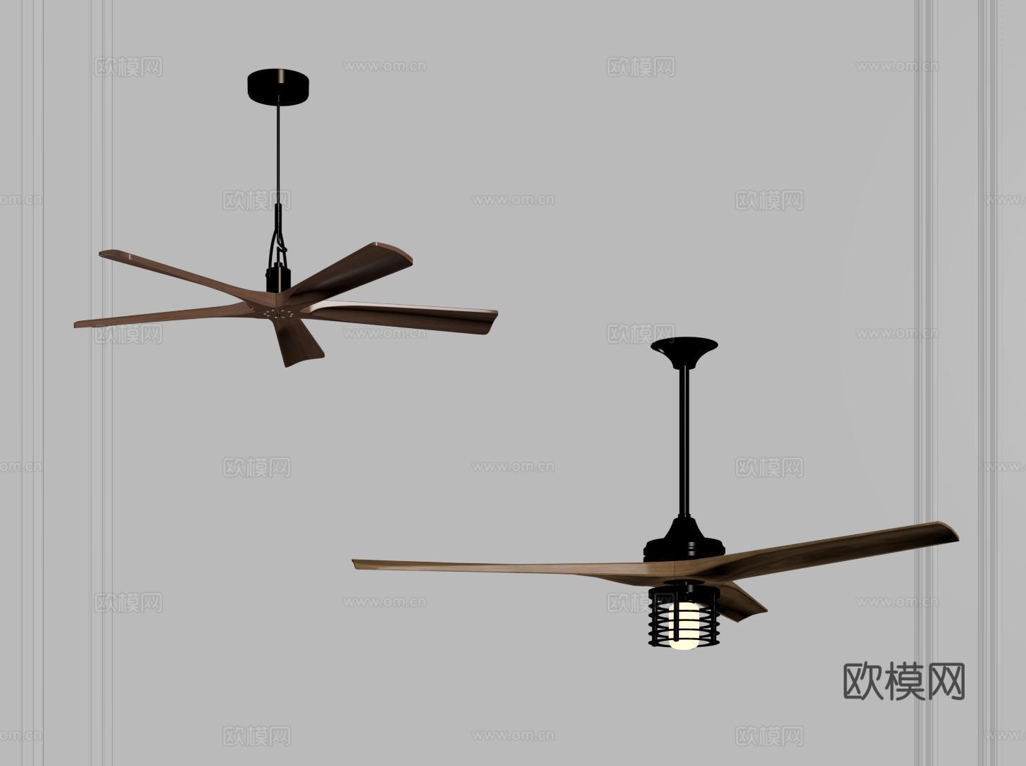中古风风扇灯 复古吊扇灯 电扇灯 吊灯su模型