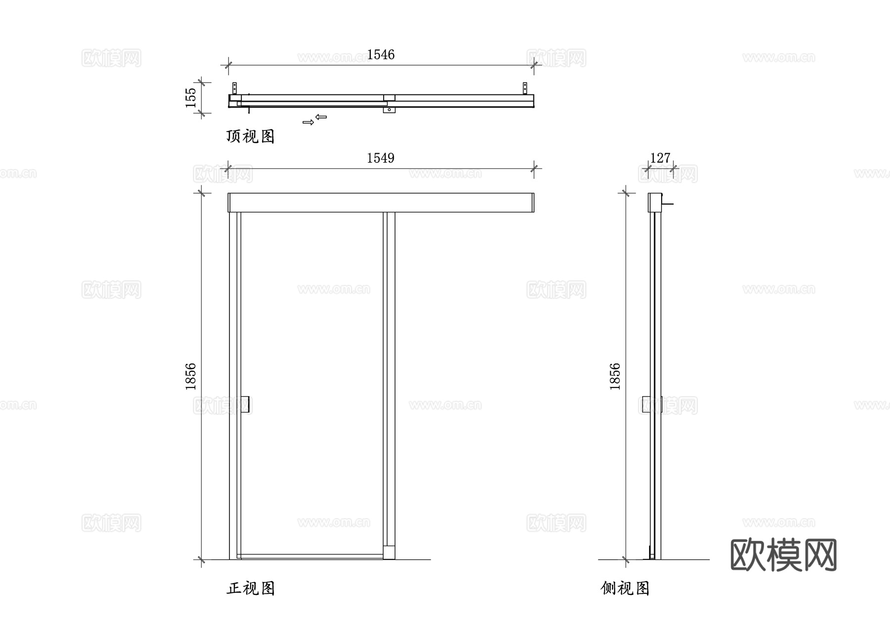 单门推拉门 推拉门平面图 单扇推拉门立面图 推拉门剖面图 简cad施工图