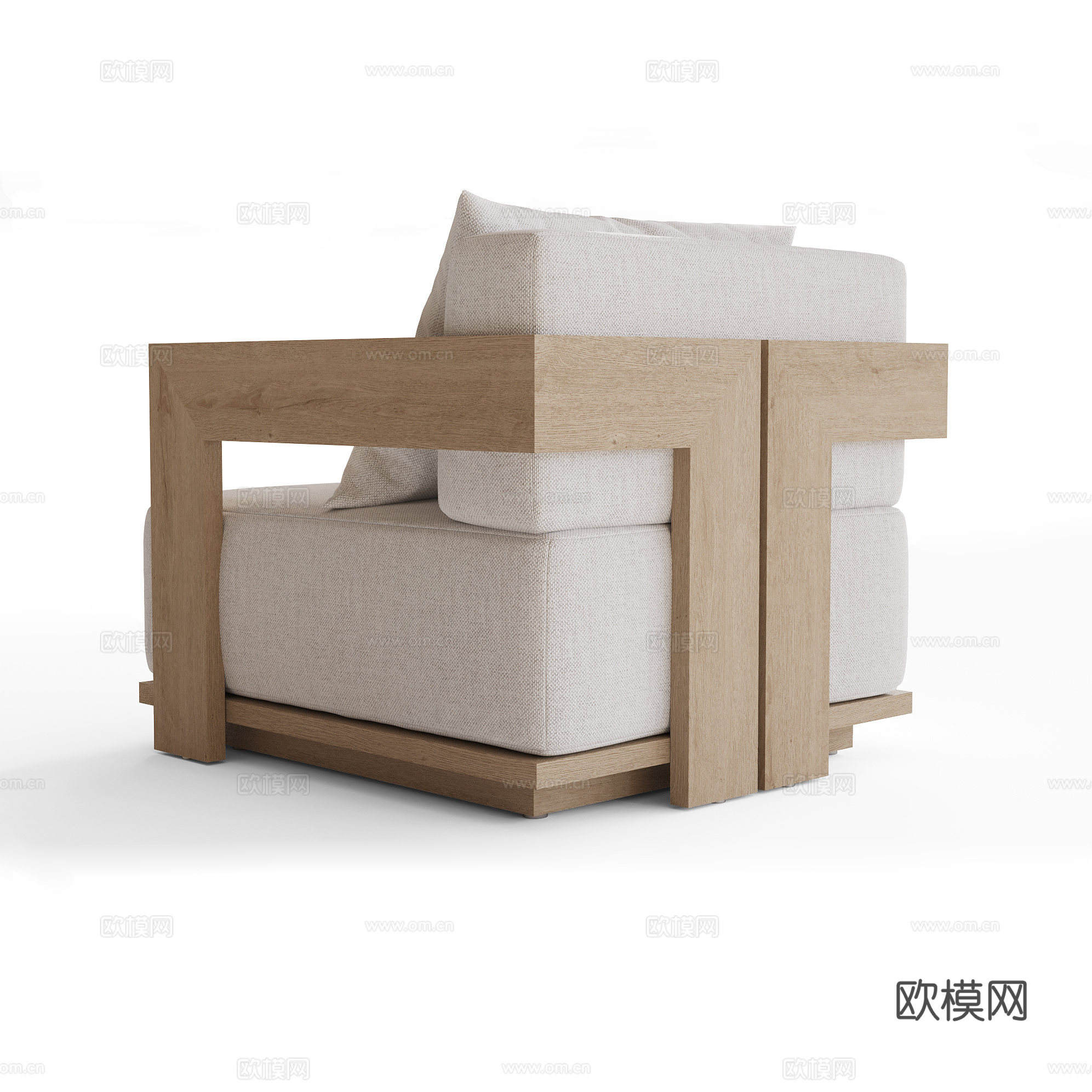 新中式 MILANO 布艺木质休闲沙发3d模型