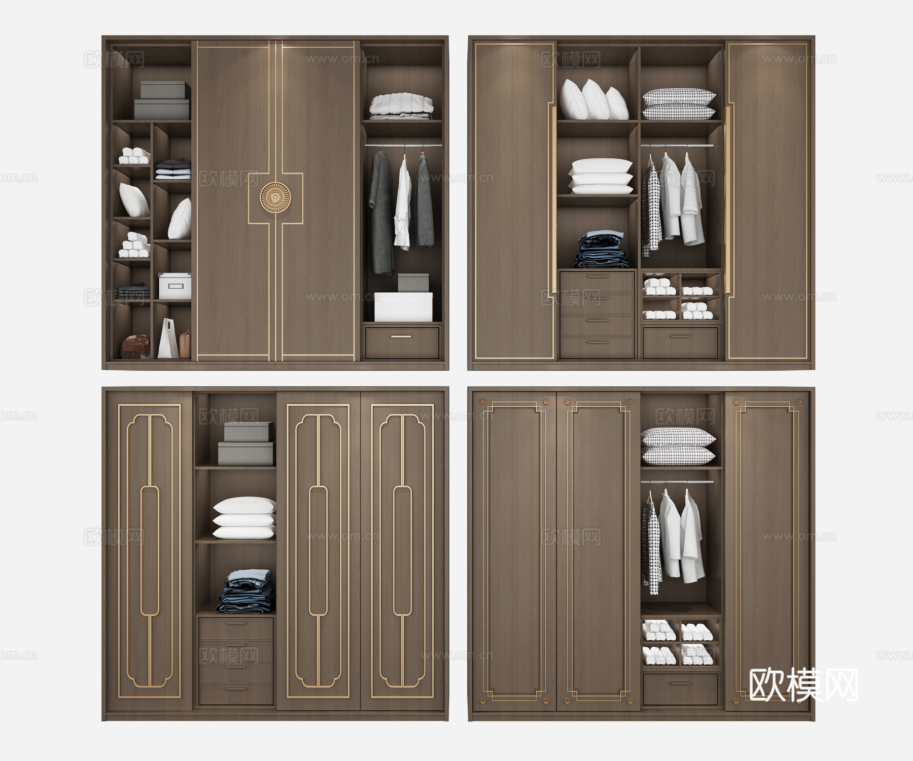 新中式衣柜组合3d模型下载