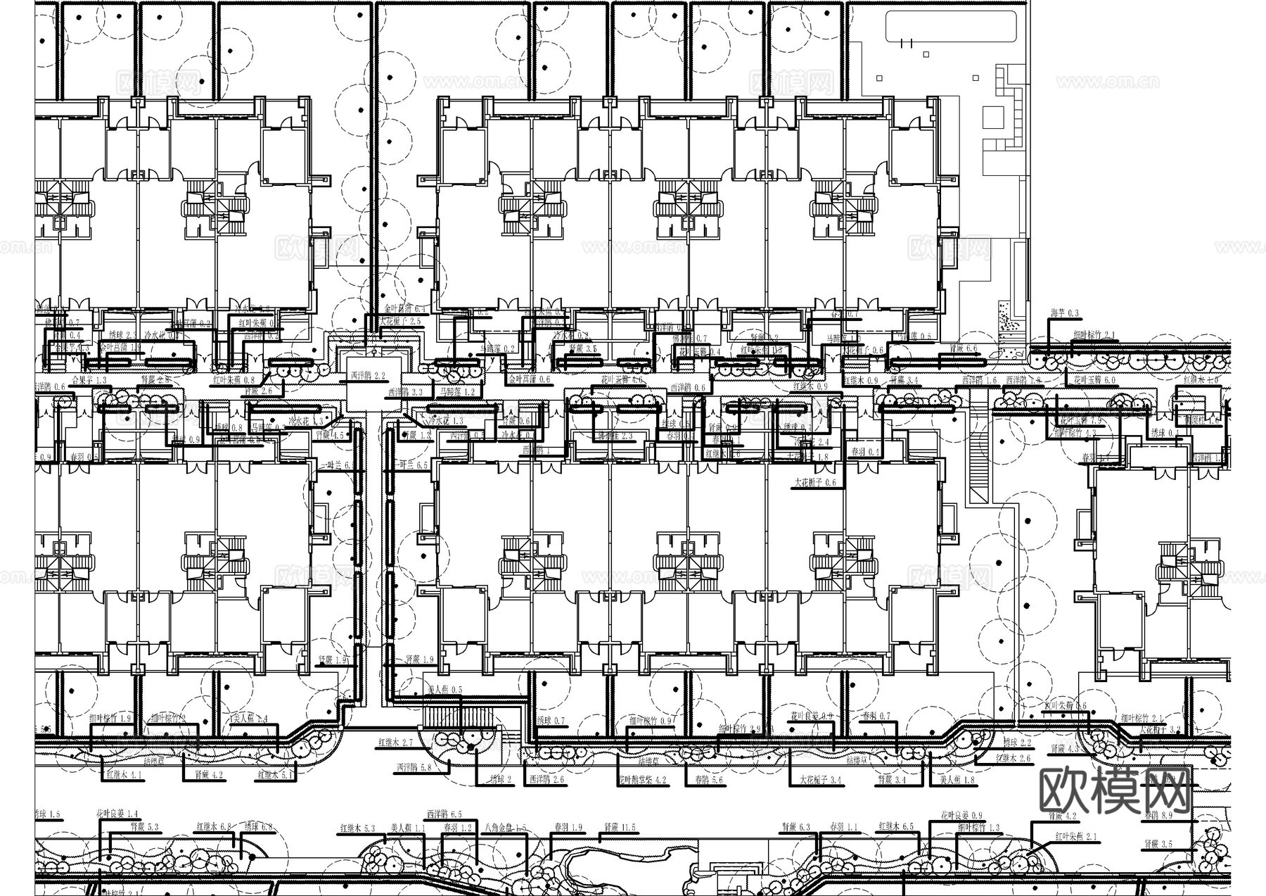 重庆虎溪景观灌木配置平面图cad施工图