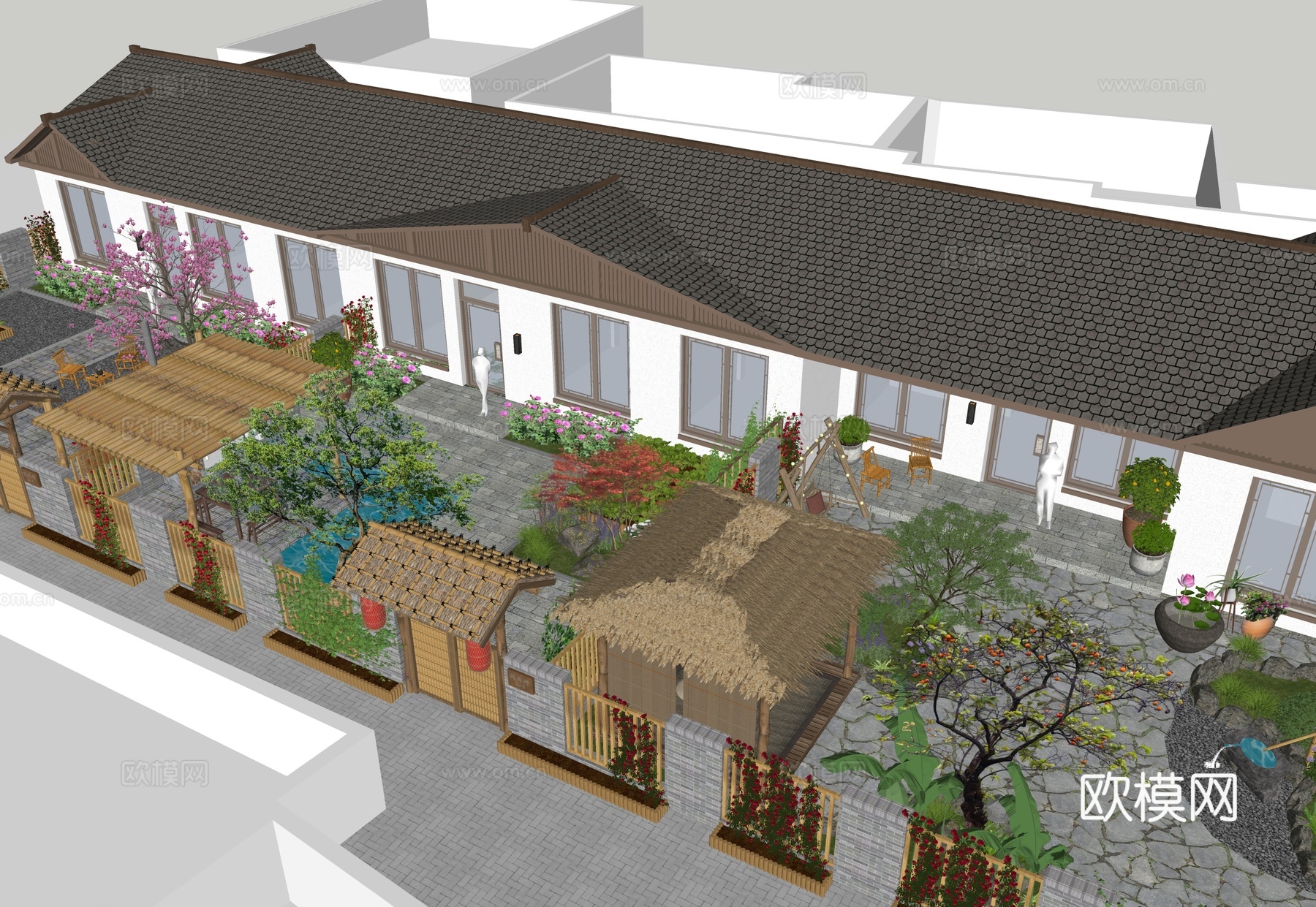 侘寂禅意乡村庭院 田园民宿花园su模型