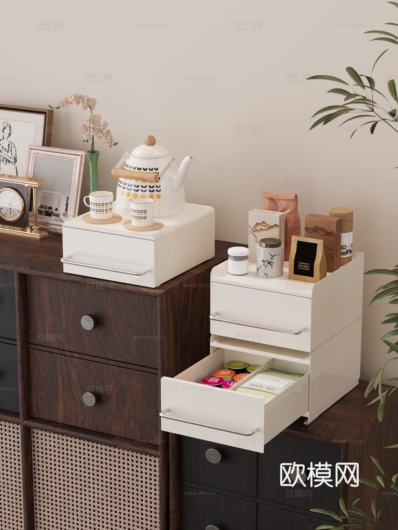 餐边柜咖啡机饮品3d模型下载