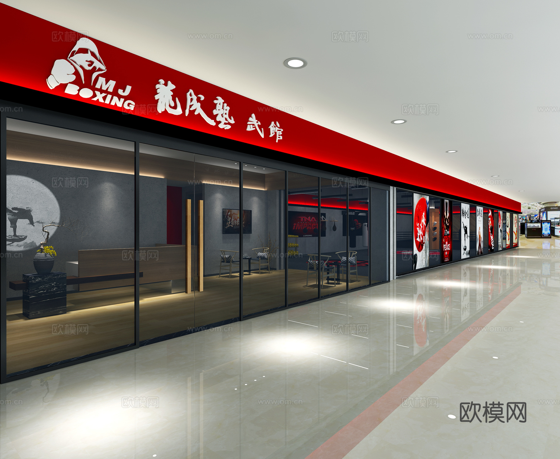 工业风武馆 健身房 器械道具 拳击场3d模型