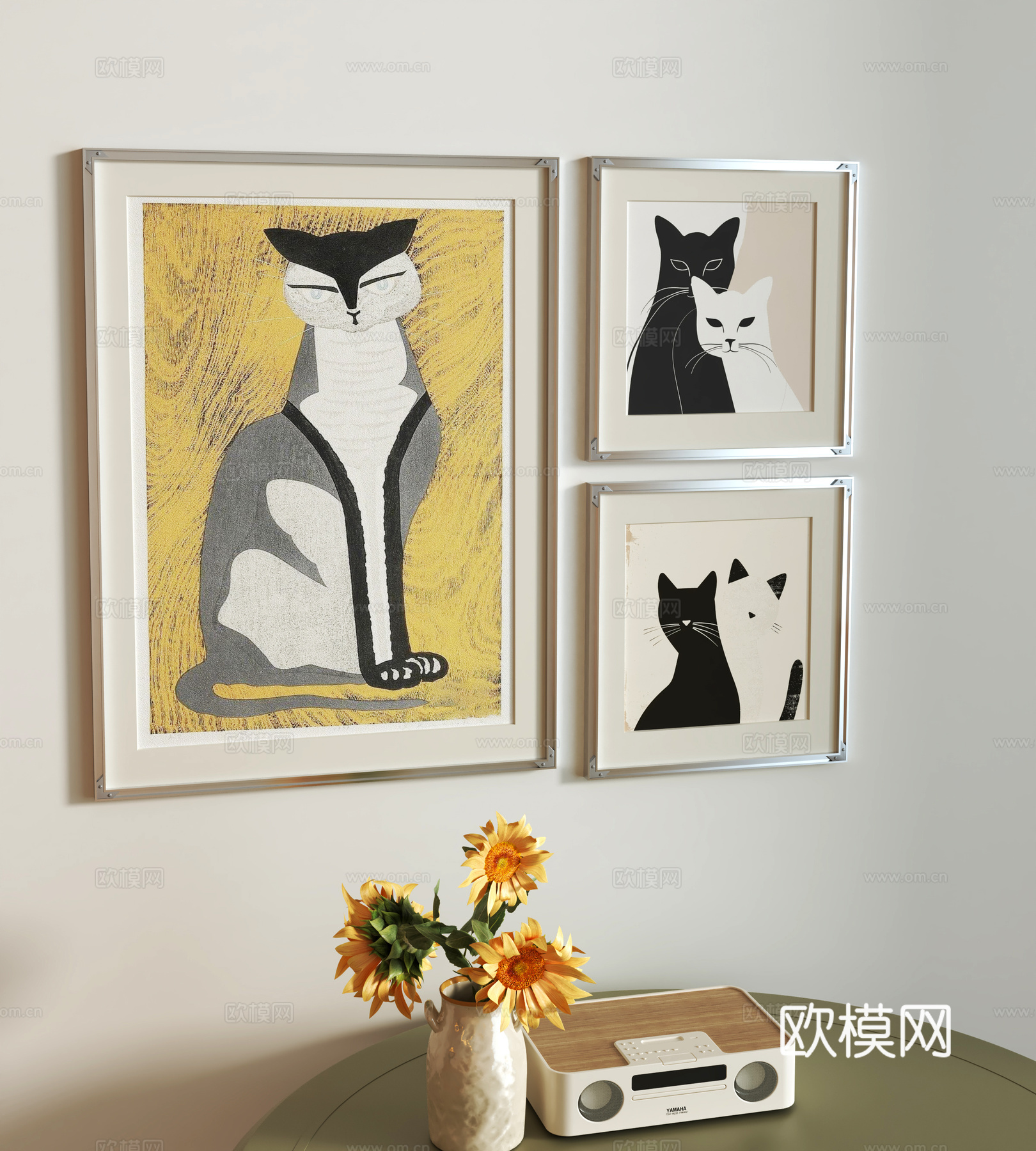 现代猫装饰画组合su模型