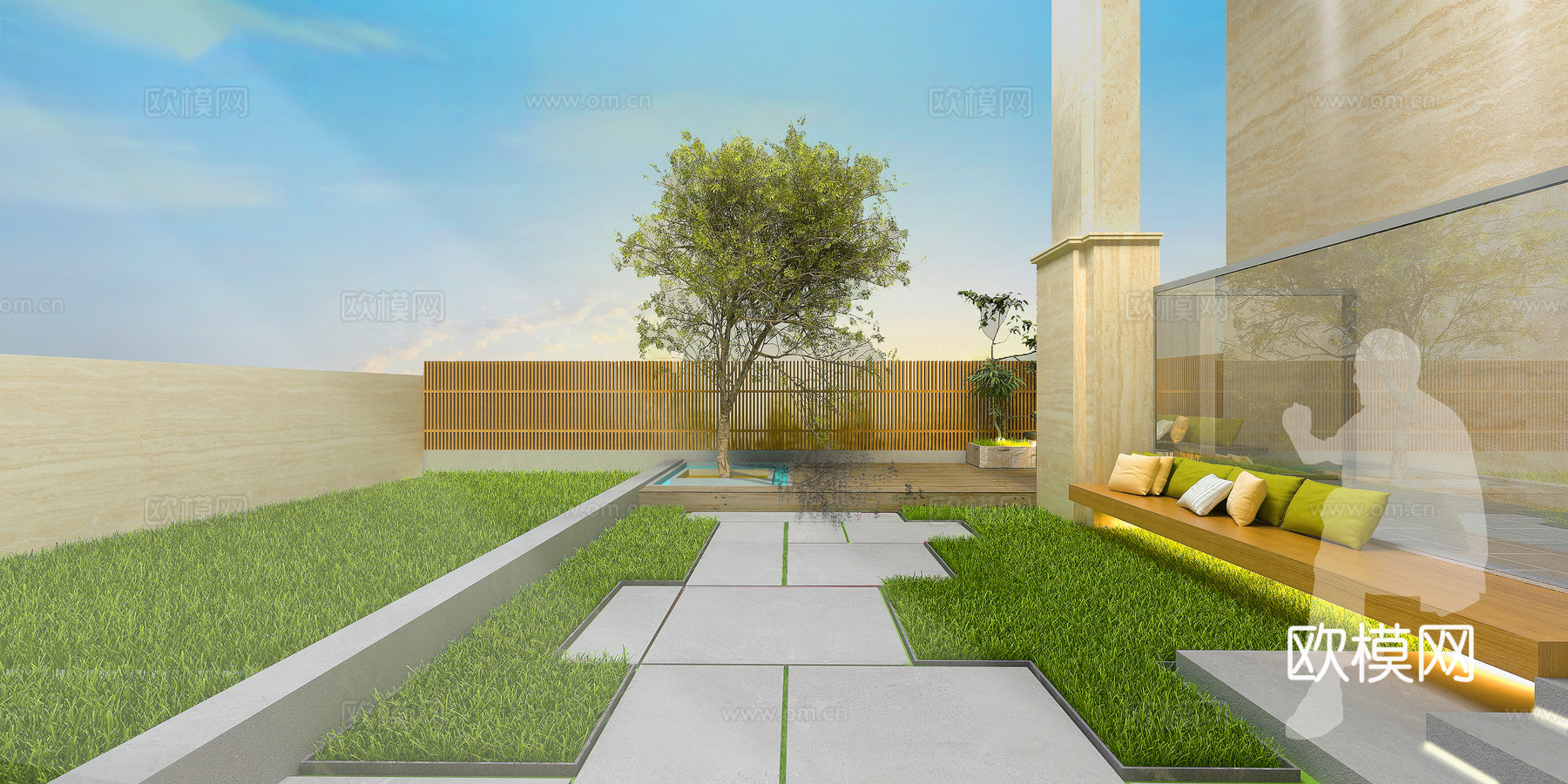 现代花园 庭院 草坪 休息区3d模型
