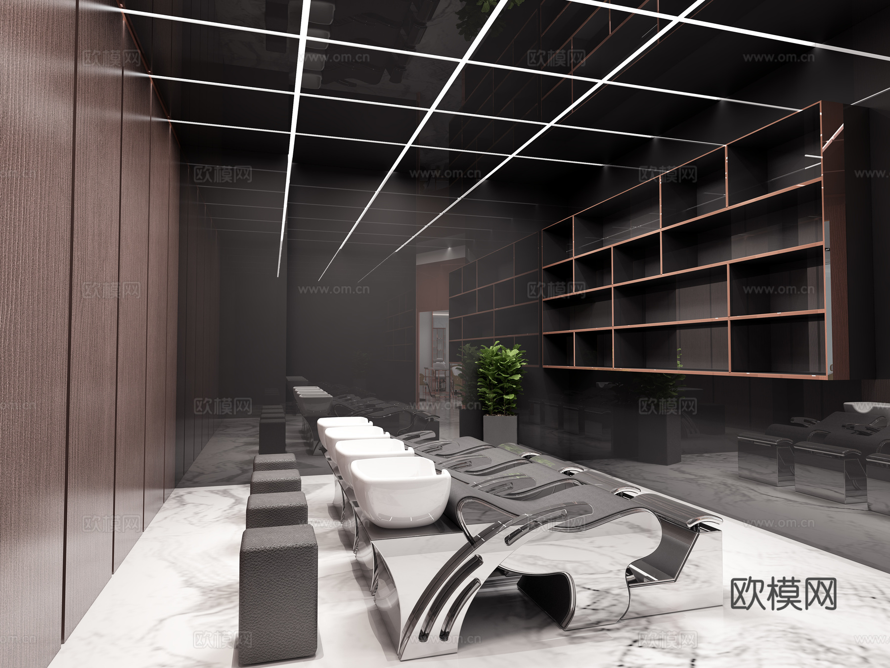 现代轻奢理发店3d模型