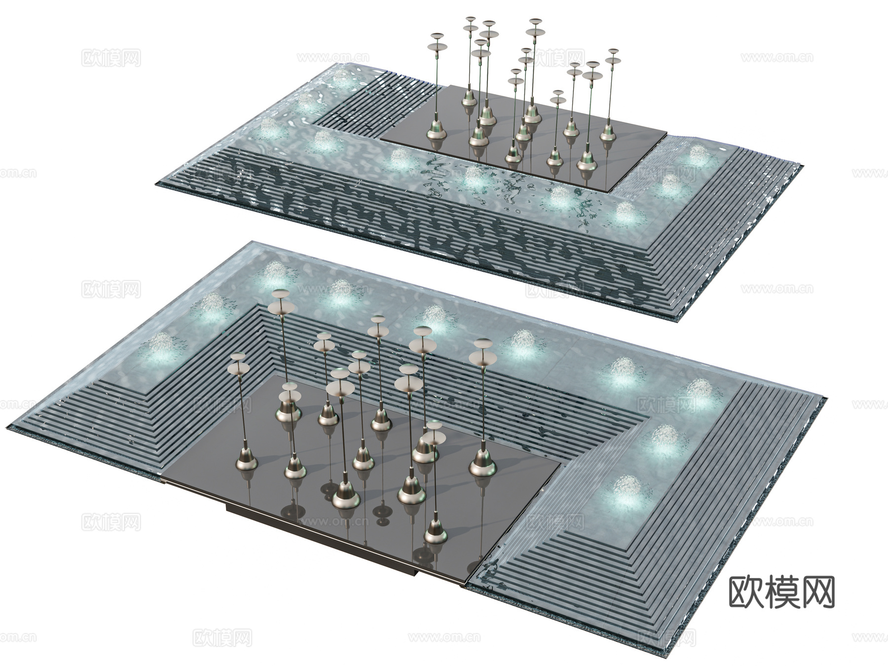 现代水景 喷泉景观 跌水叠水景观 庭院水景 入户水景 水池3d模型