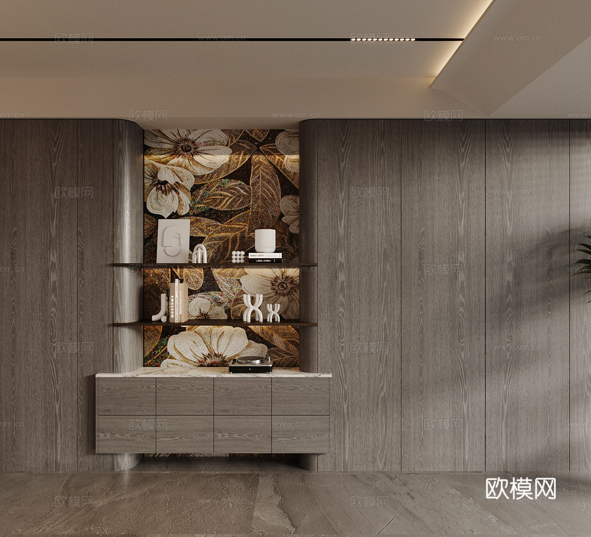 轻奢意式装饰柜 开放式收纳柜 客厅储物柜 客厅收纳柜 装饰柜3d模型