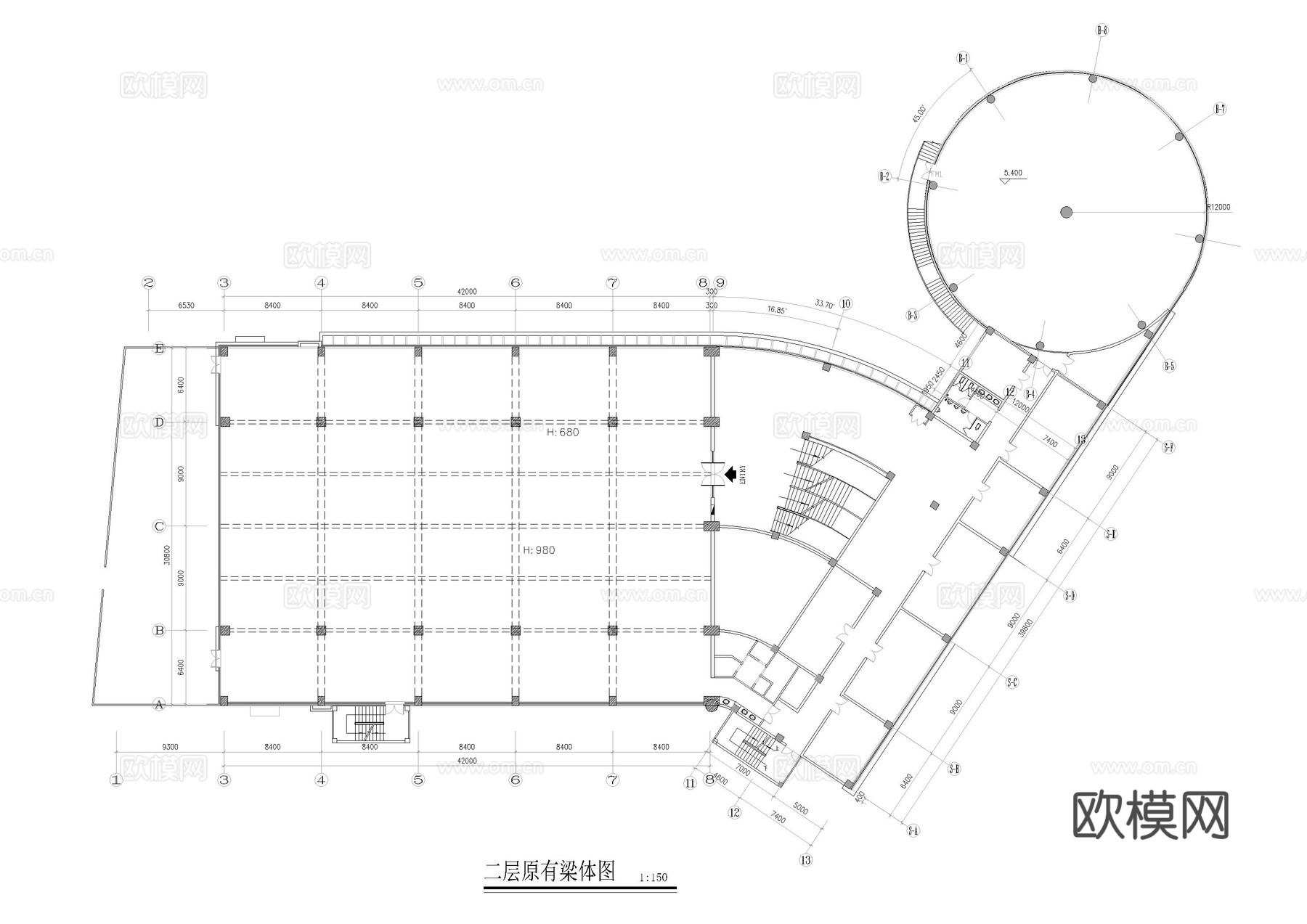保龄球馆施工图cad施工图