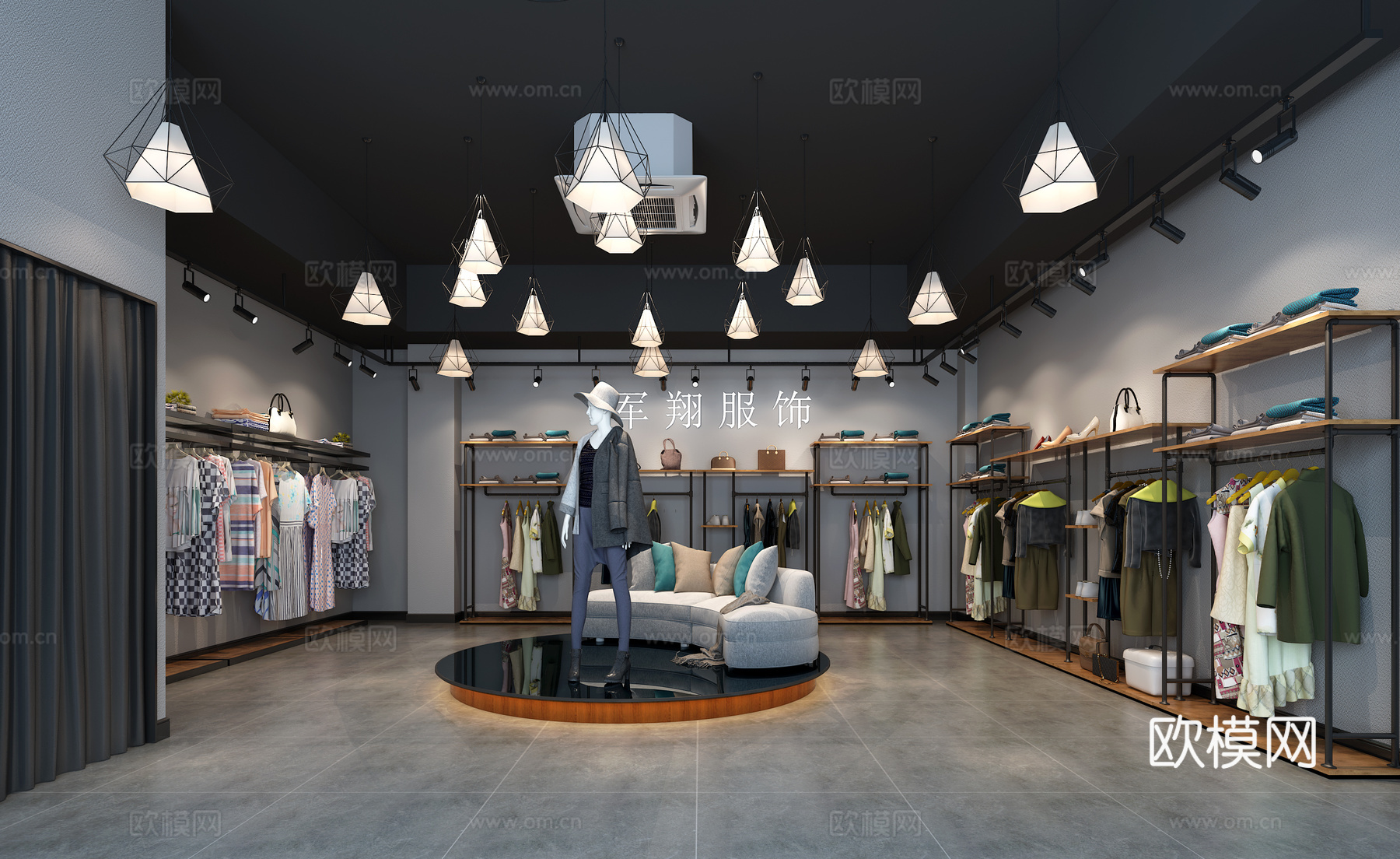 工业风现代工业风服装店3d模型