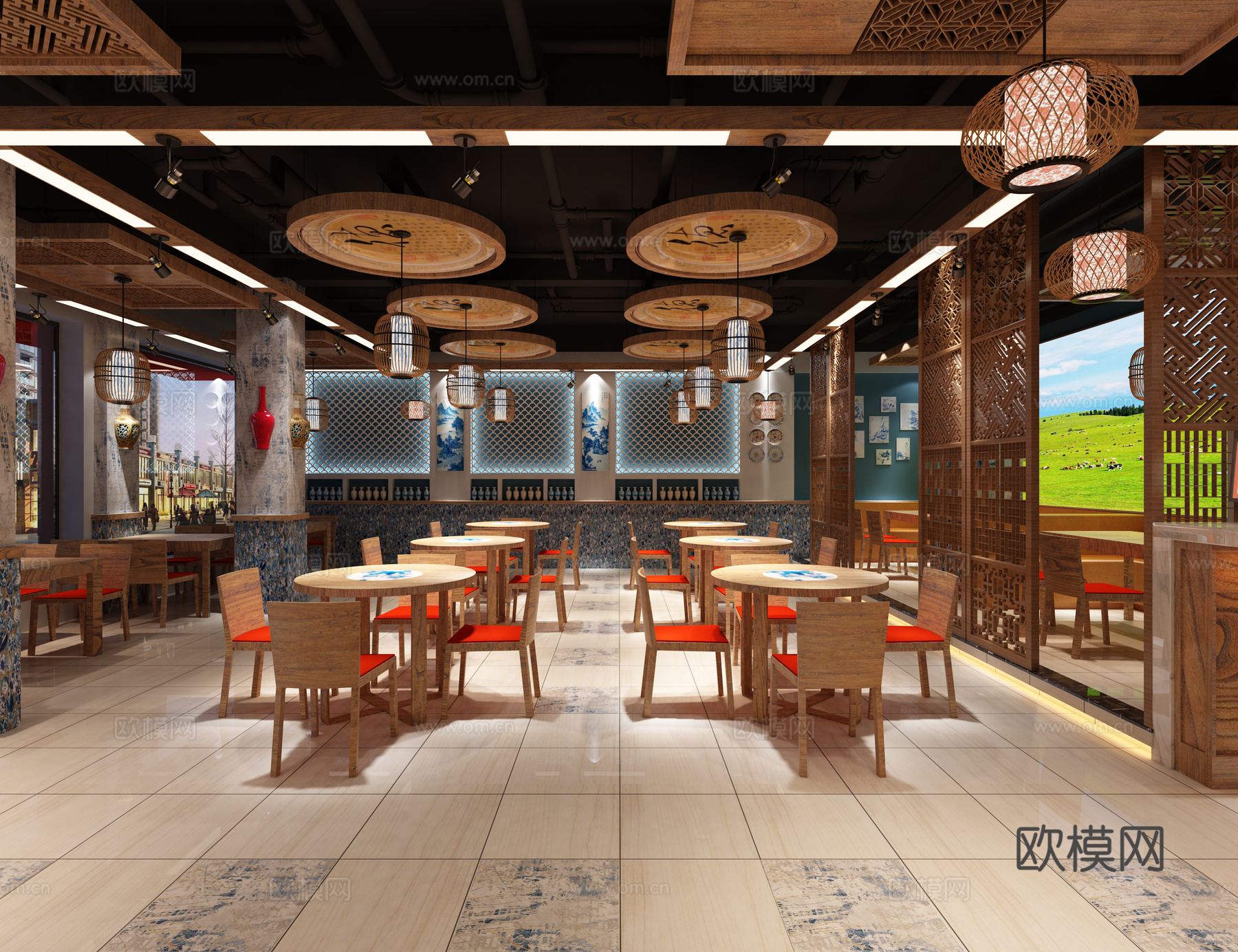 景德镇陶瓷风，餐饮空间设计3d模型