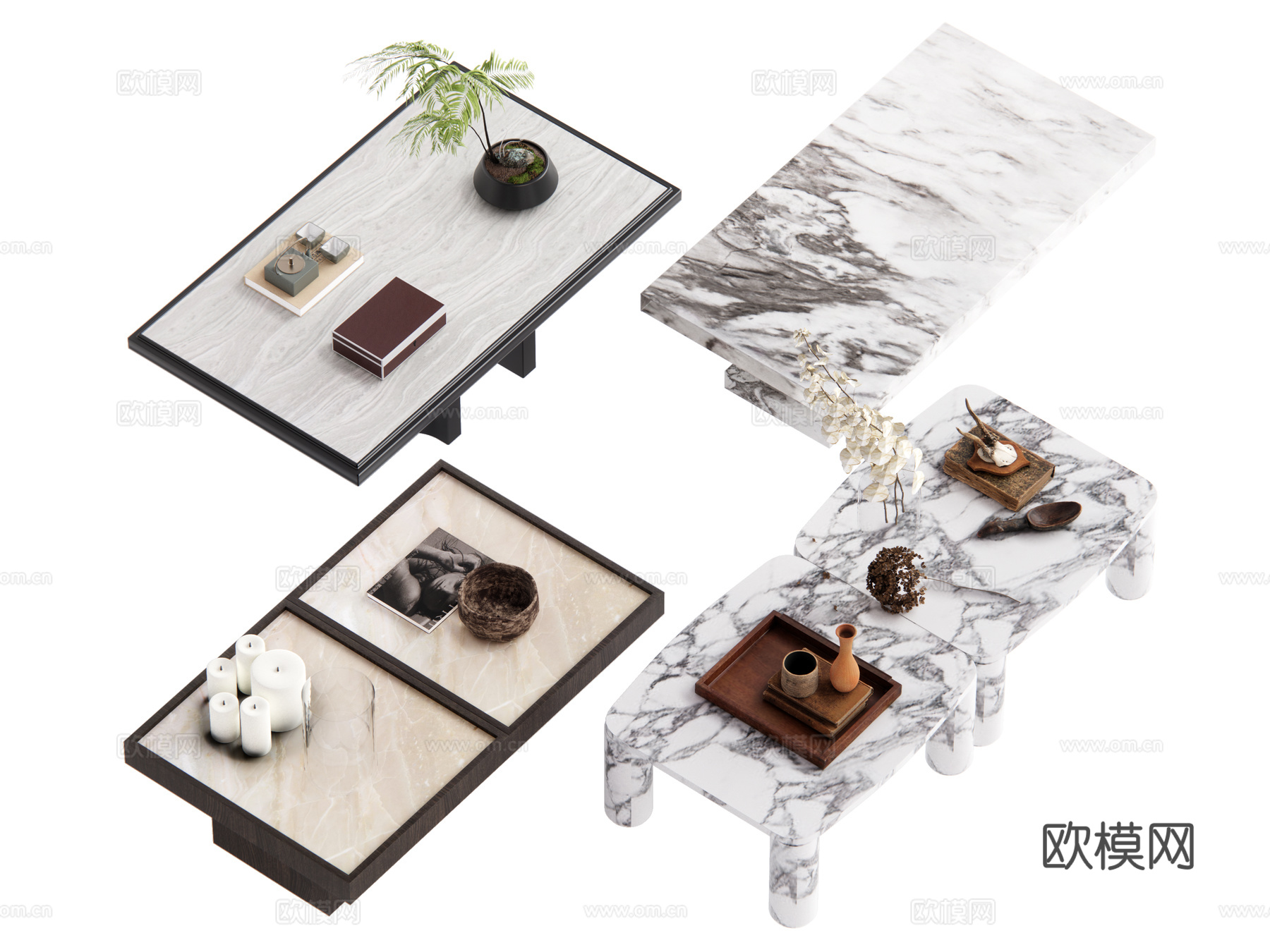 中古风茶几组合su模型
