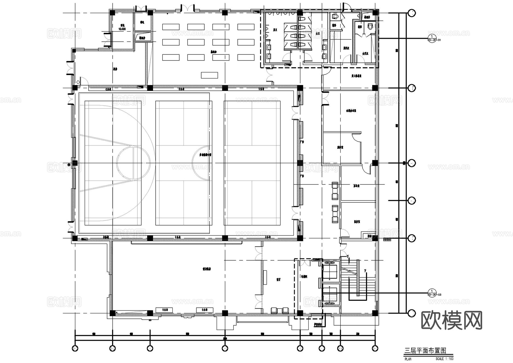 篮球体超中心施工图cad施工图