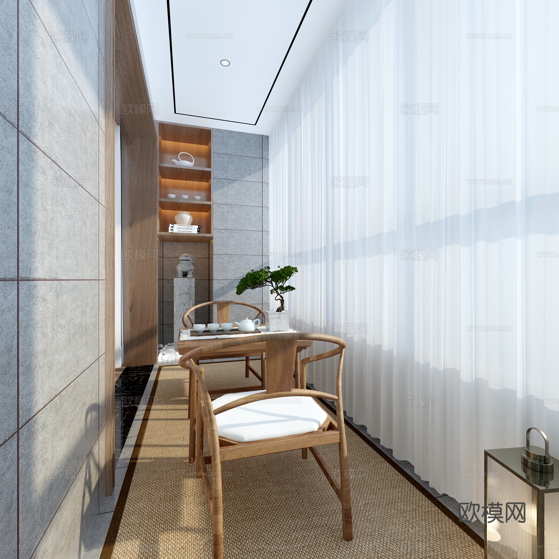 新中式阳台露台新中式休闲椅3d模型
