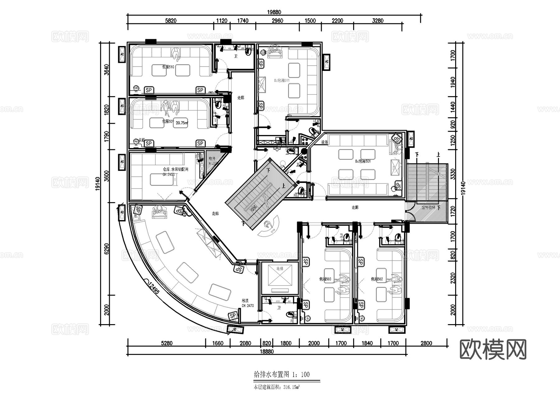 星际娱乐KTV施工图cad施工图