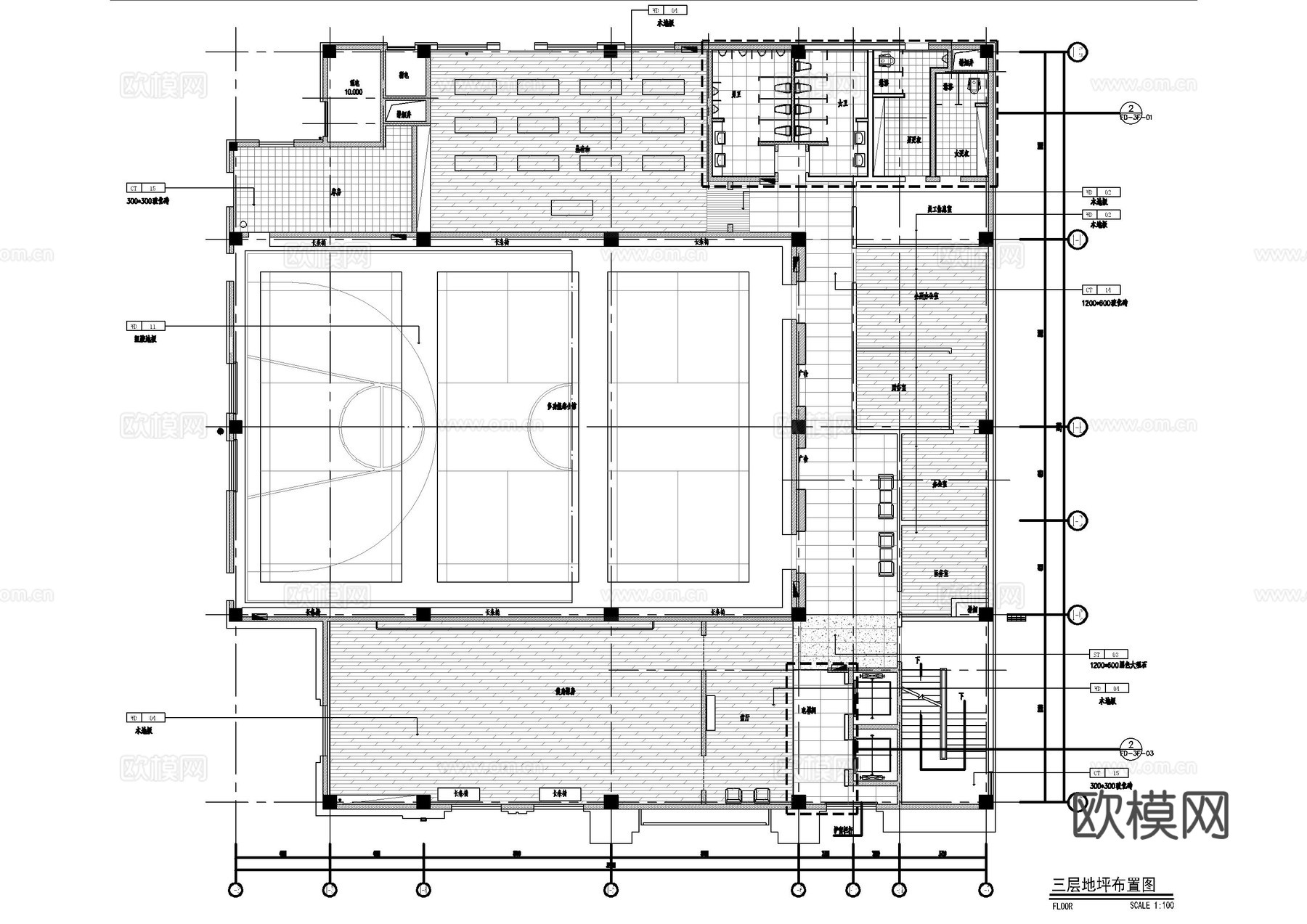 篮球体超中心施工图cad施工图