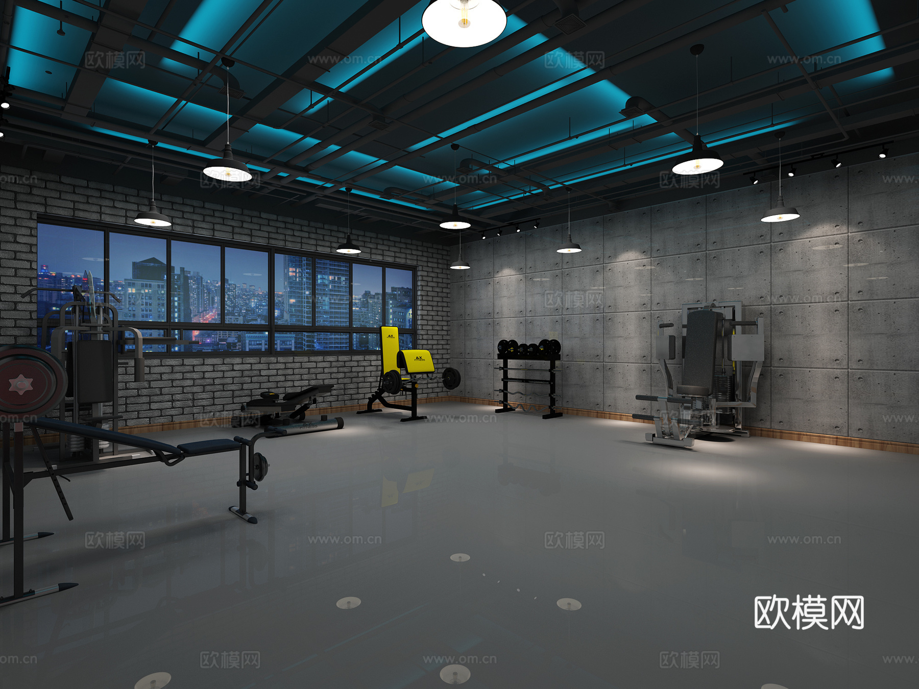 工业风健身房 瑜伽3d模型