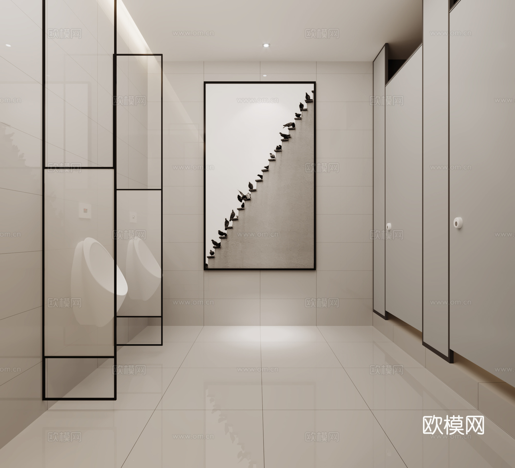 现代卫生间男卫现代 隔断 地砖 挂画3d模型