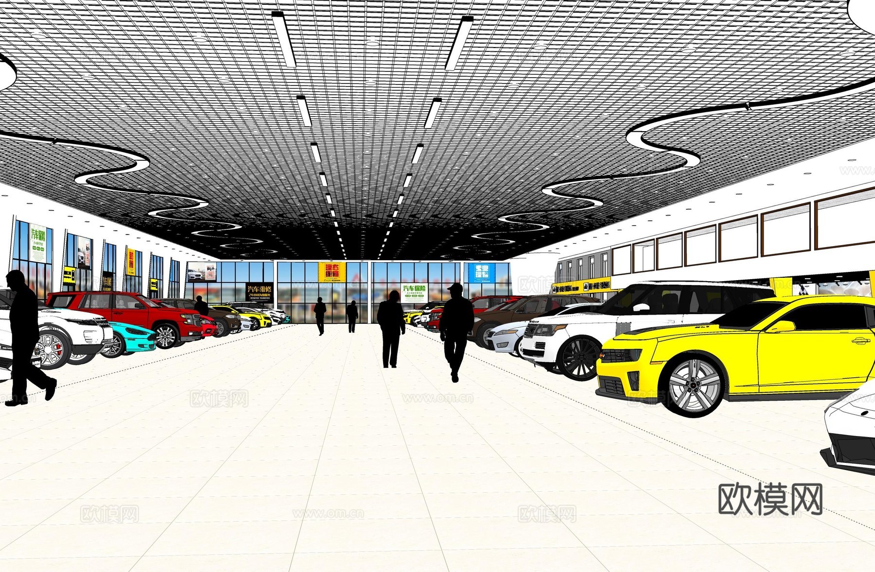 现代汽车展厅  汽车4s店  现代跑车su模型