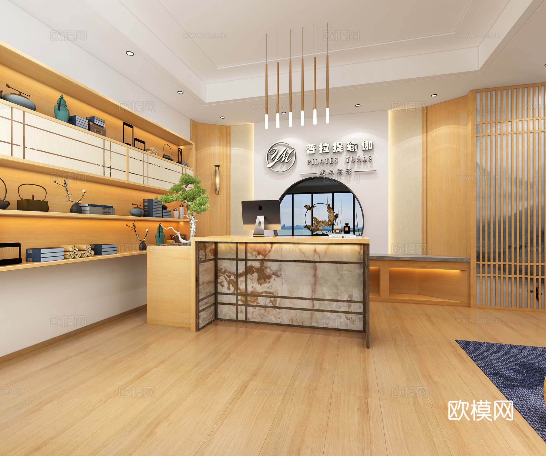 中式瑜伽馆大厅 前台3d模型