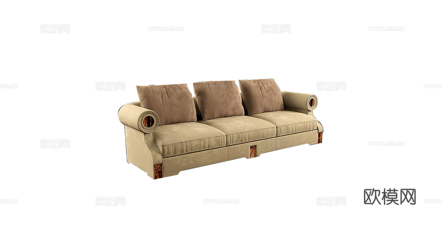 LONGHI 中古风三人沙发3d模型下载（渲染图1）
