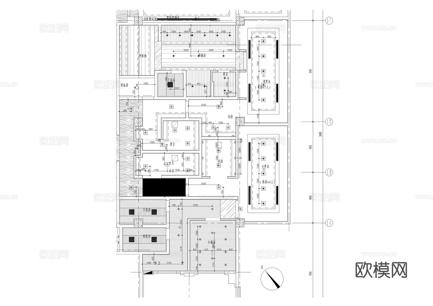 公共卫生间更衣室施工图cad施工图