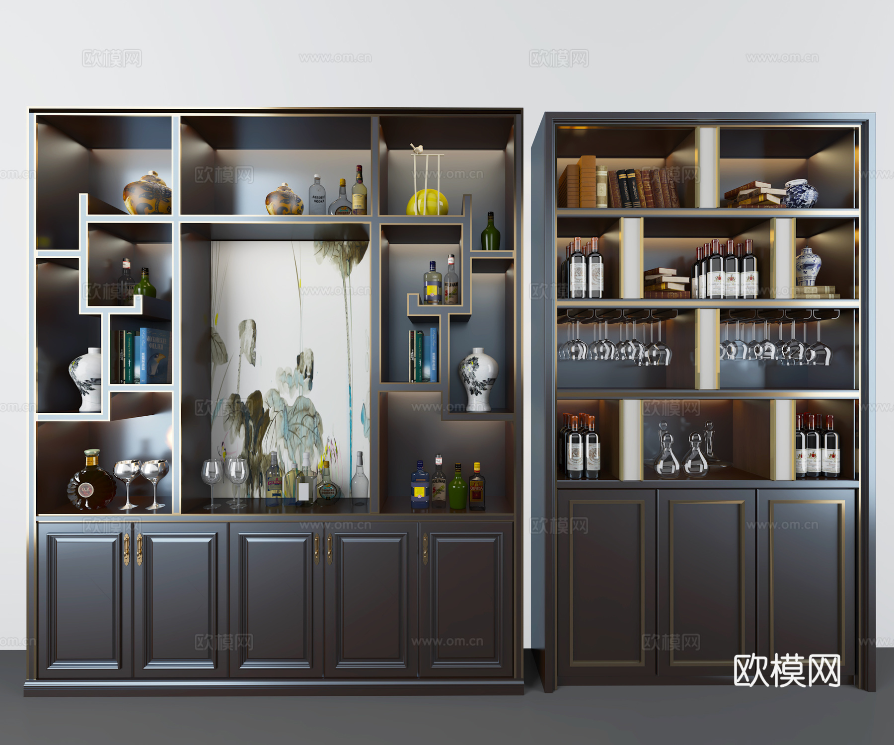 新中式现代 酒柜3d模型下载