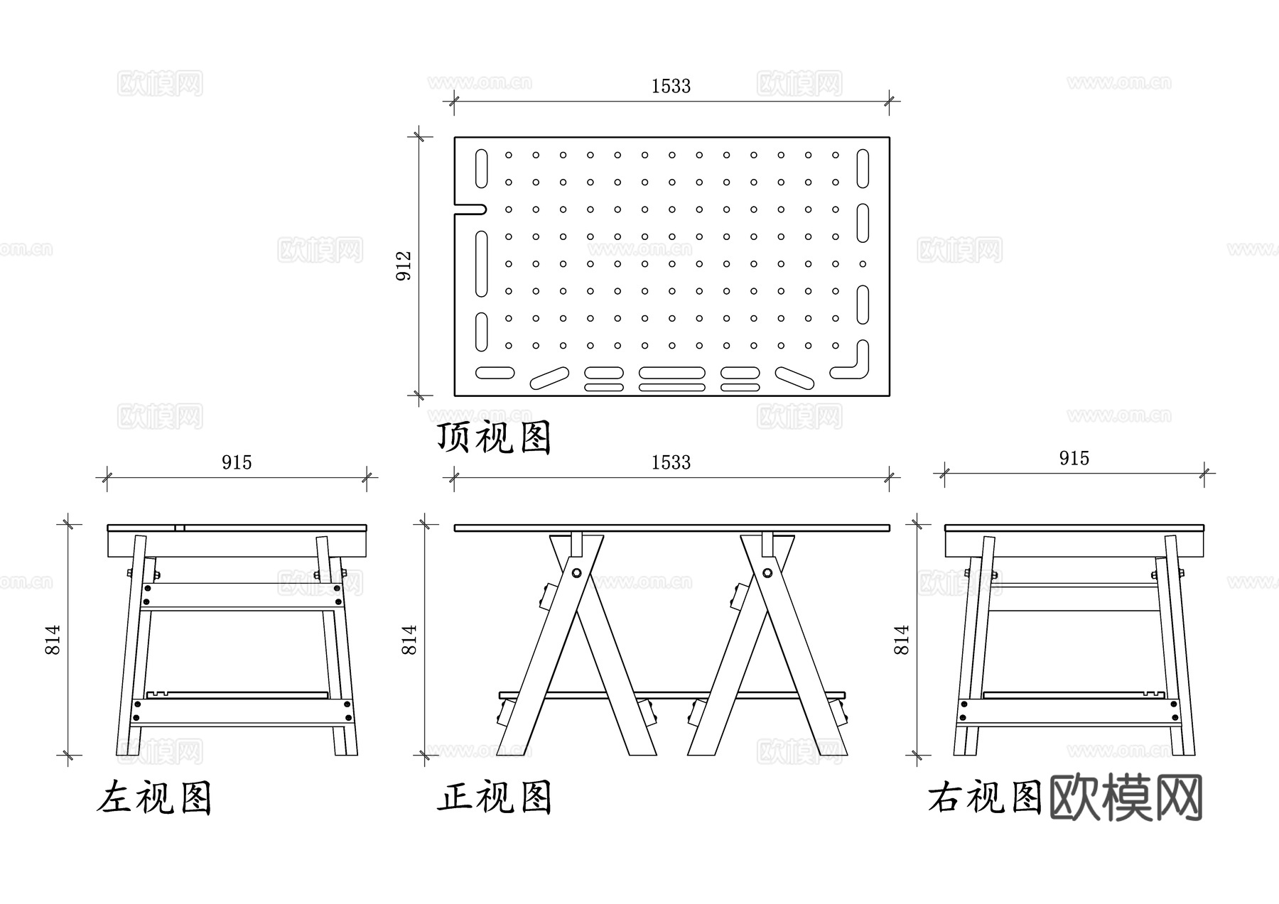 多功能工作台 工作台平面图 多功能操作台设计图 可调节工作台cad施工图