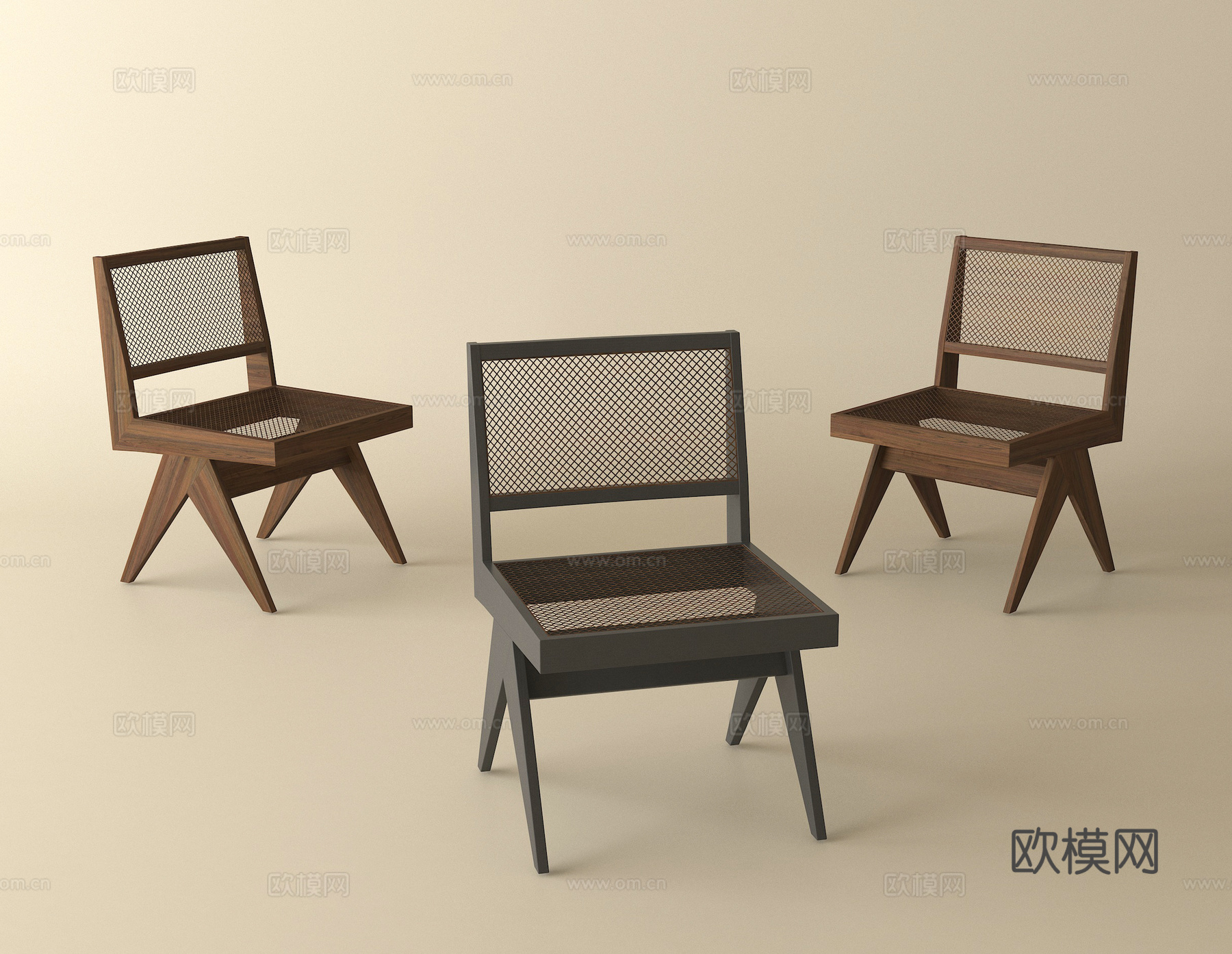 中古侘寂餐椅 单椅 木休闲椅 藤编休闲椅3d模型