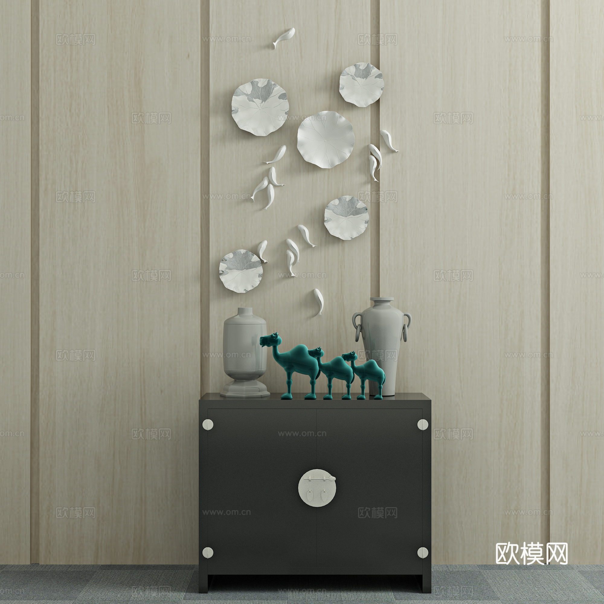 现代新中式鞋柜 装饰柜边柜墙饰摆件3d模型下载