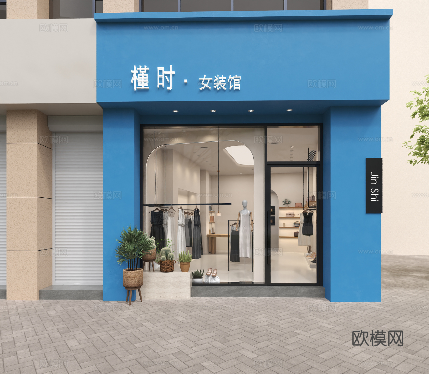 现代奶油风服装店3d模型