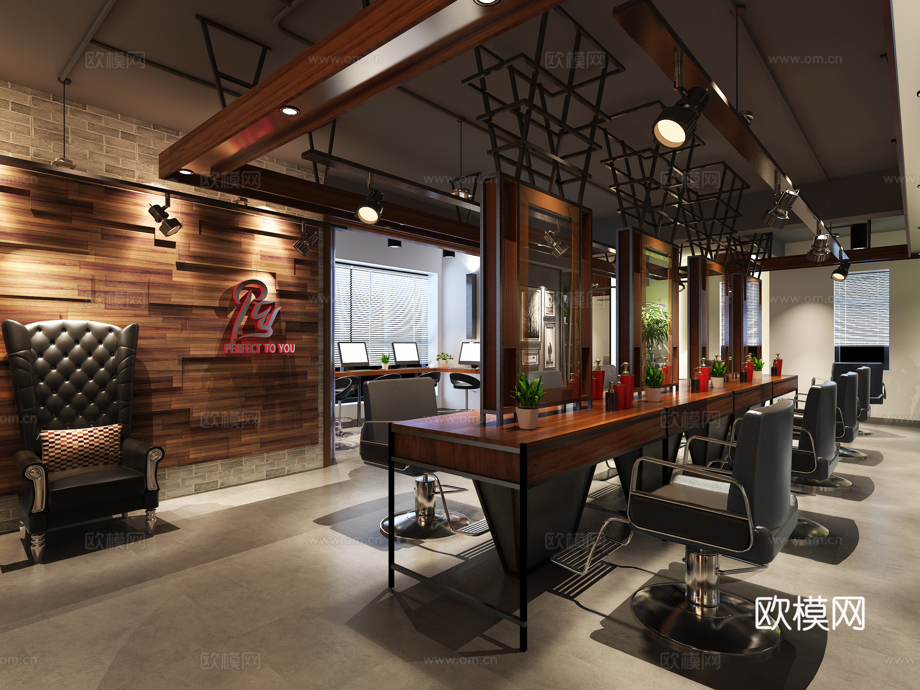 工业风理发店3d模型