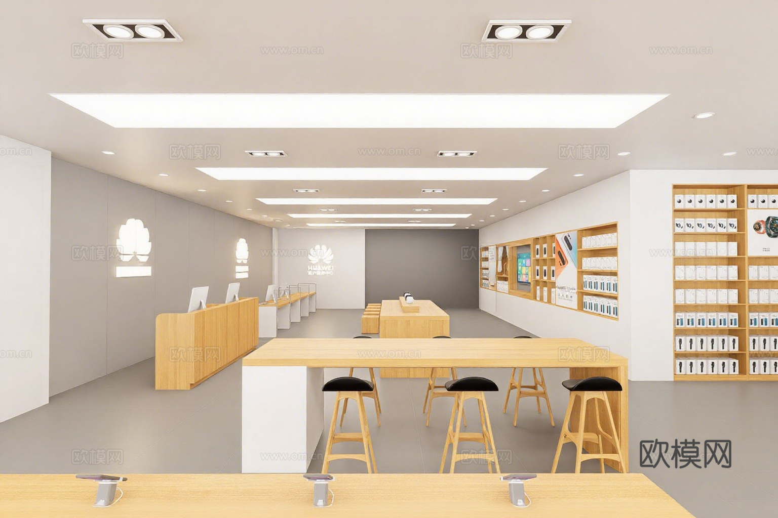 现代华为门店 数码店手机店 木质展桌 产品陈列墙 华为Logsu模型