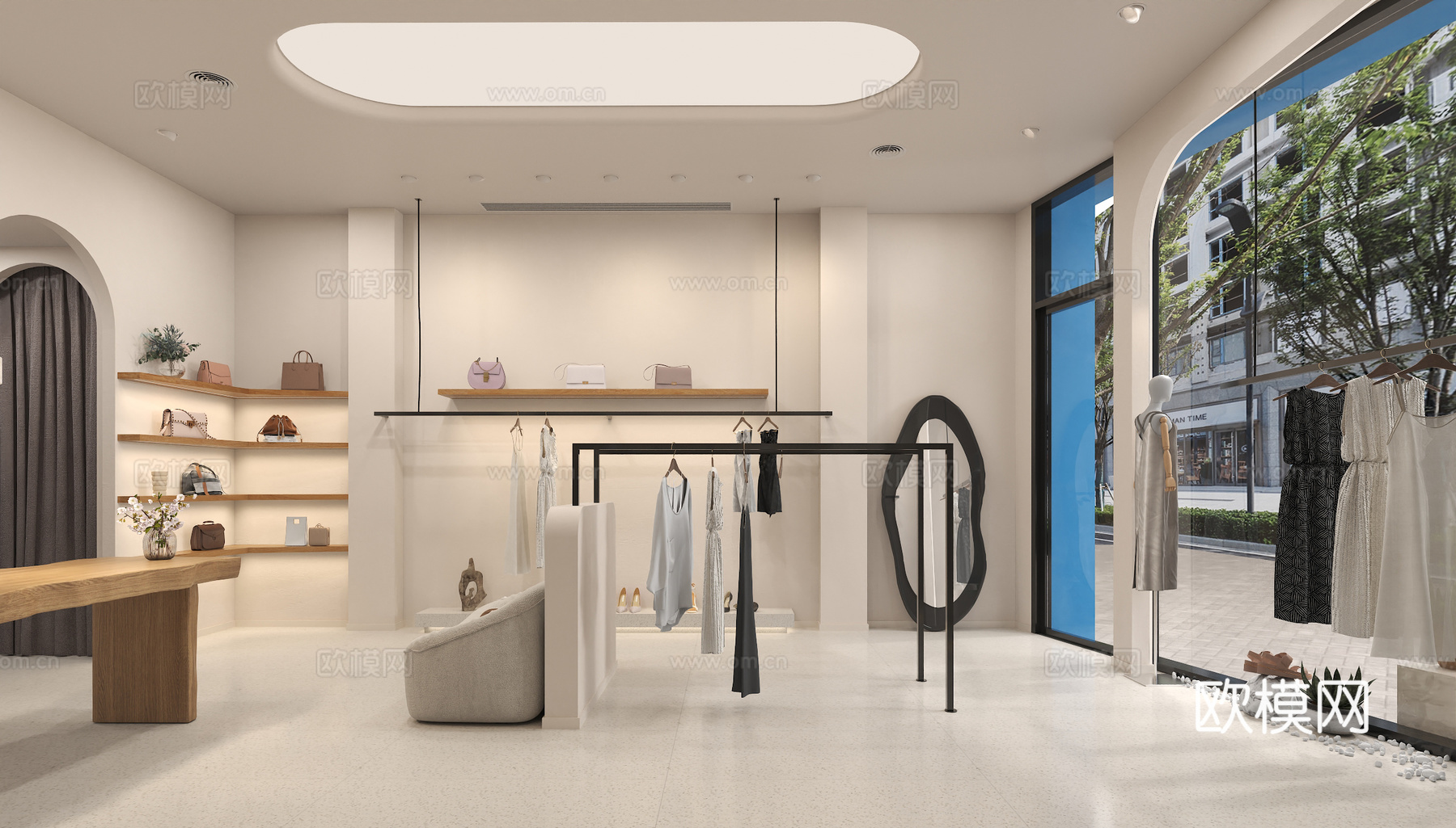 现代奶油风服装店3d模型