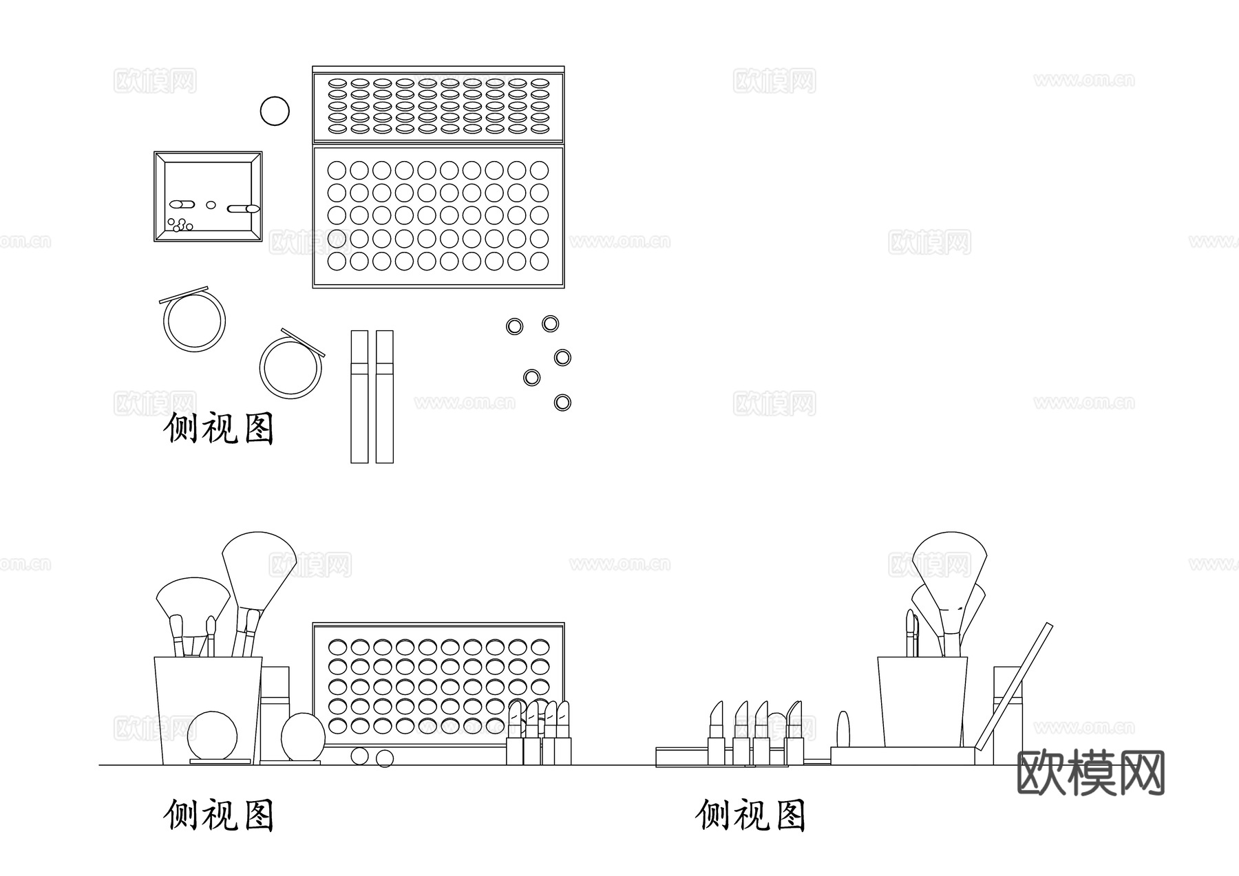 化妆用品三视图 化妆品容器设计图 粉盒三视图 口红三视图 香cad施工图