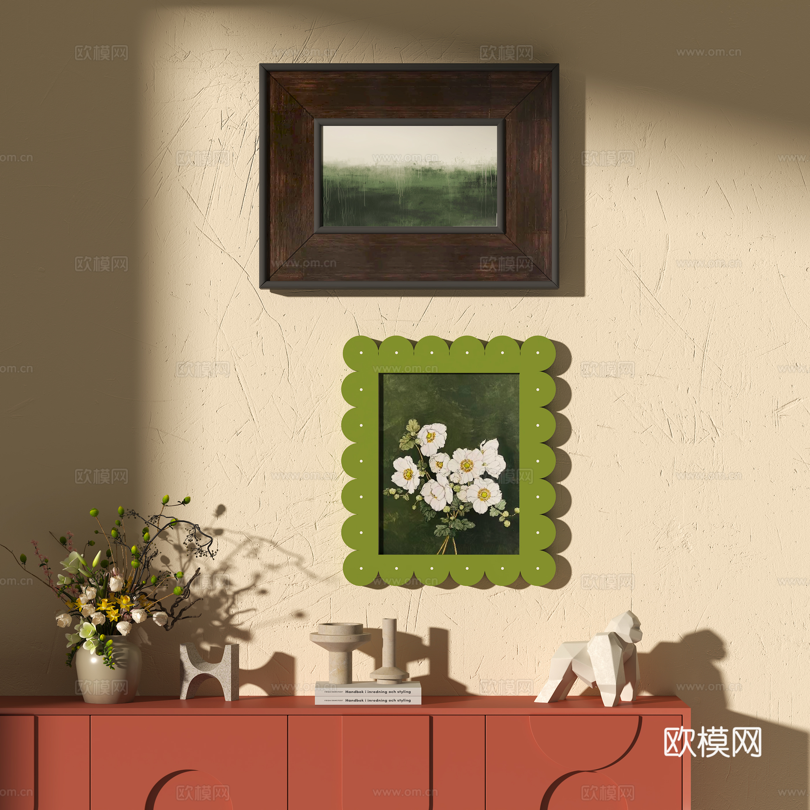 现代餐边柜装饰画 装饰摆件su模型