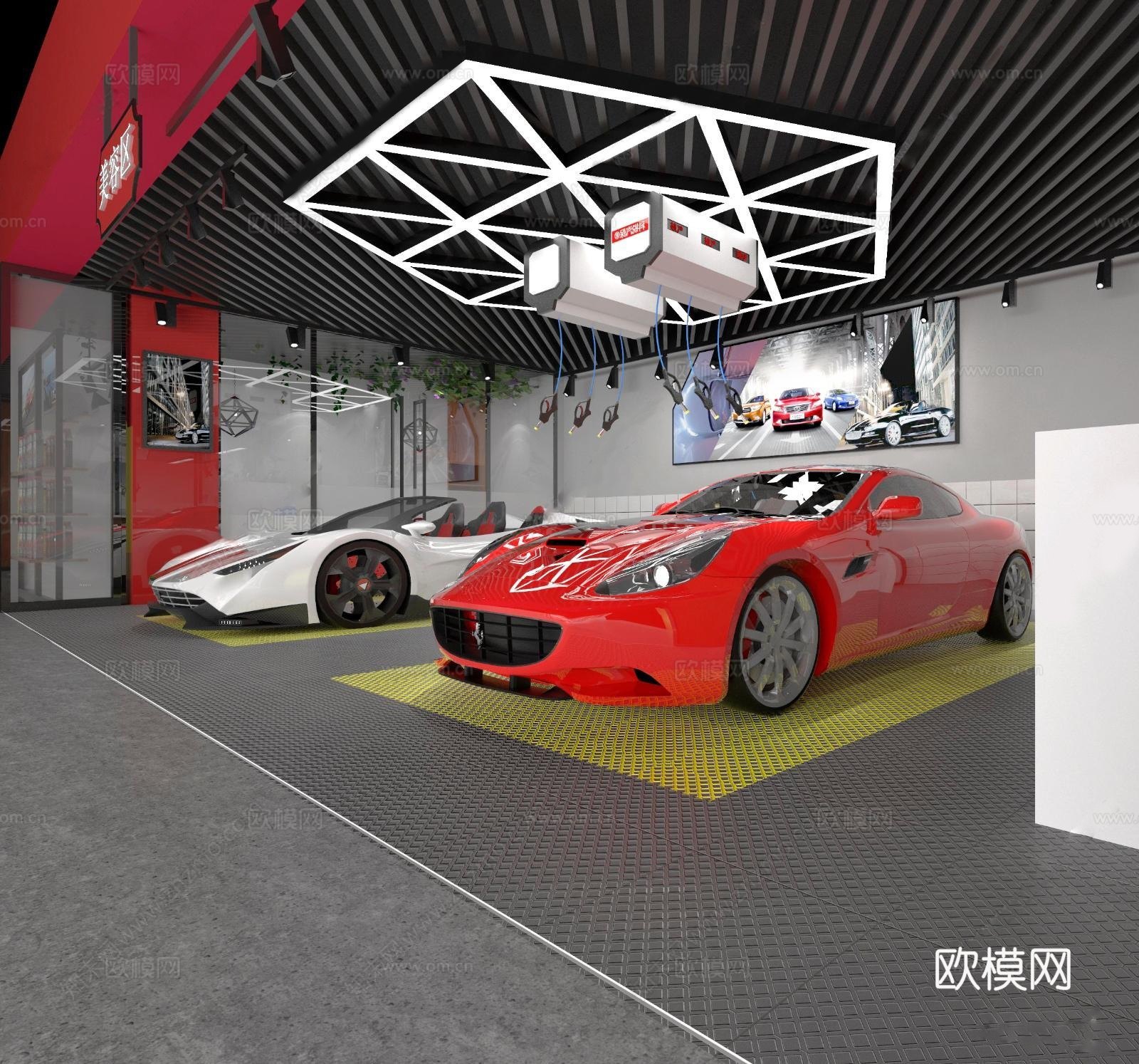 现代汽车维修店 美容 维修 洗车店 修理店 轮胎su模型