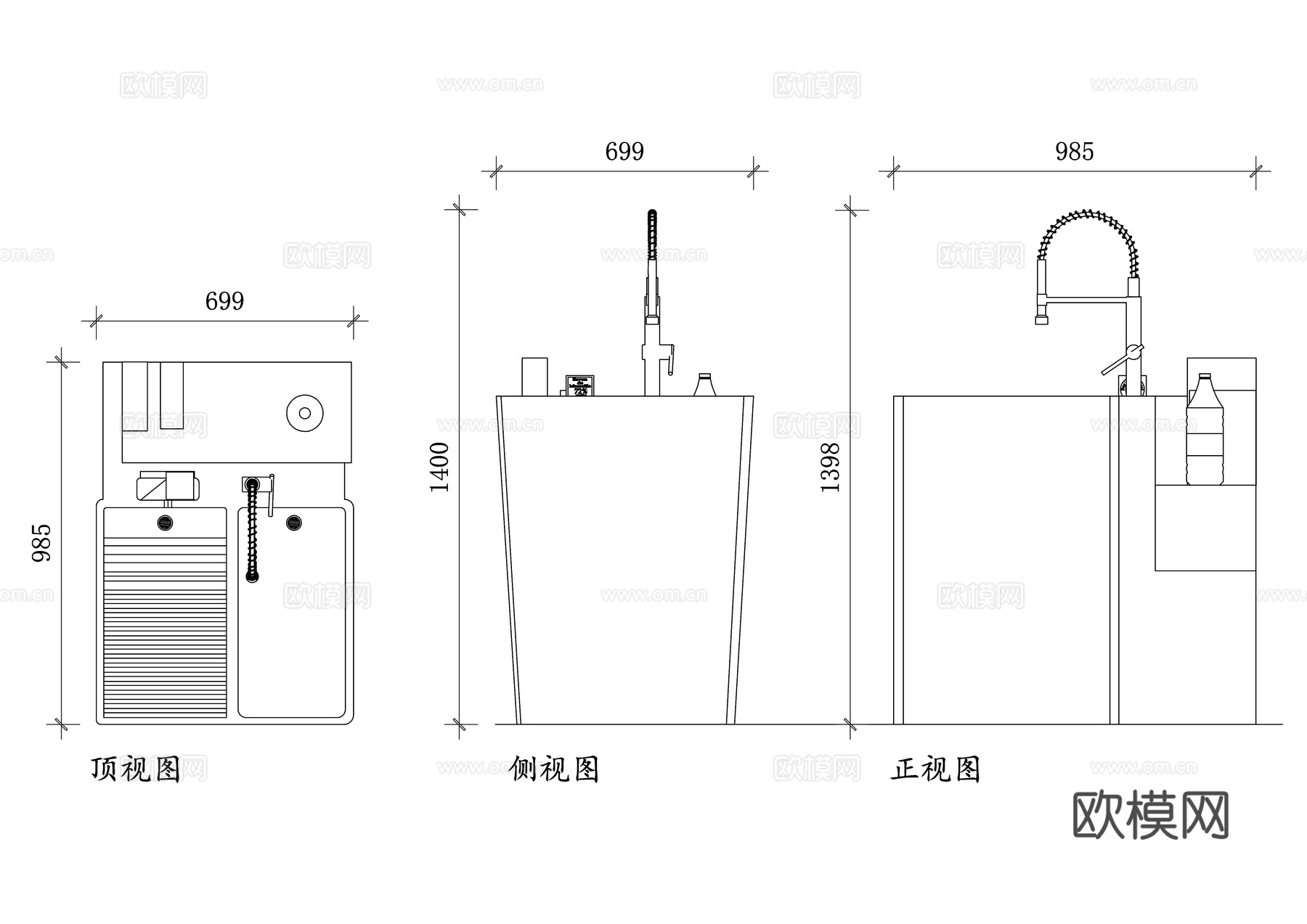 混凝土洗衣槽三视图 洗衣槽平面图 洗衣槽立面图 洗衣槽剖面图cad施工图