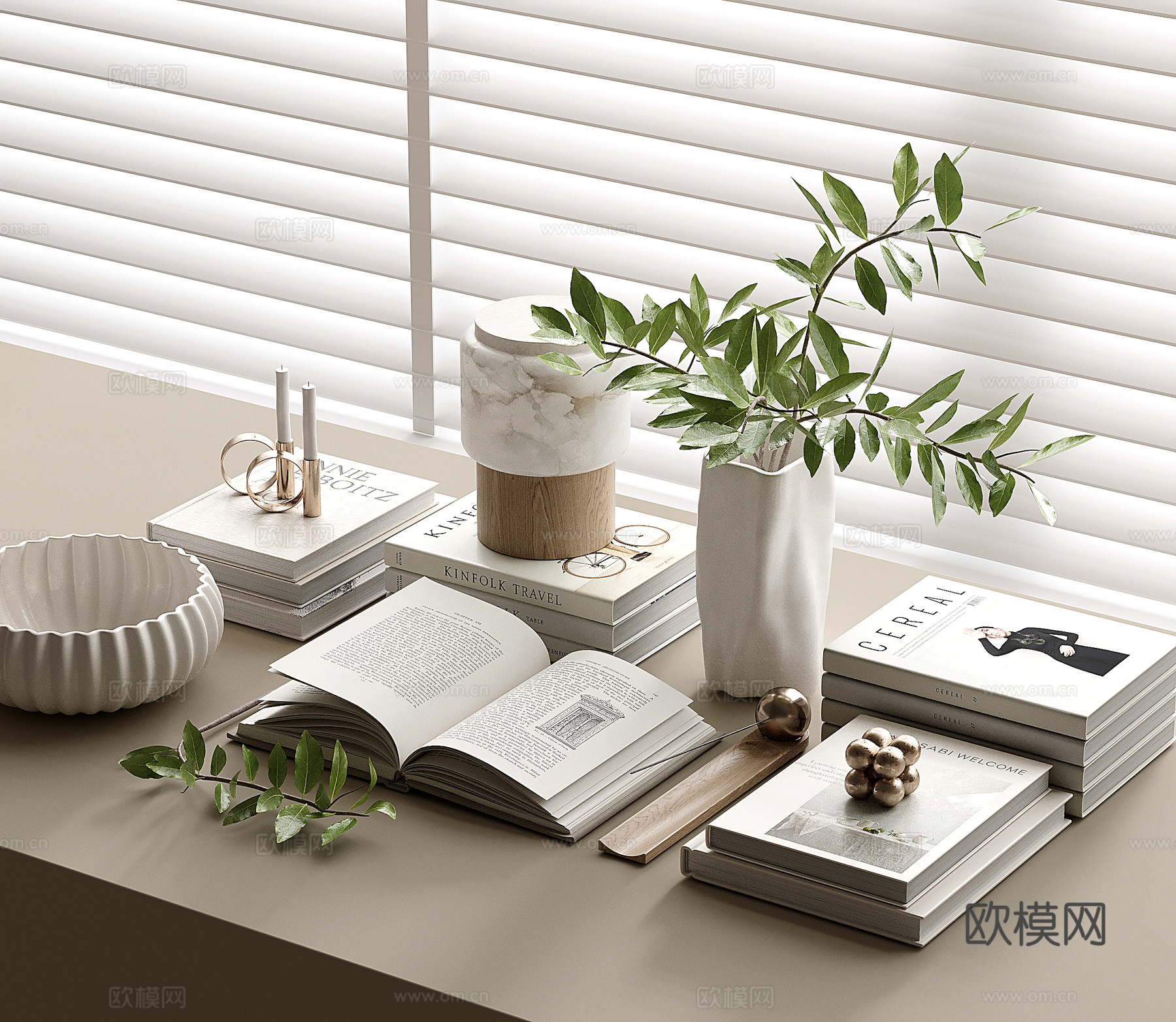 现代奶油风装饰品摆件组合 花瓶花艺 书籍3d模型