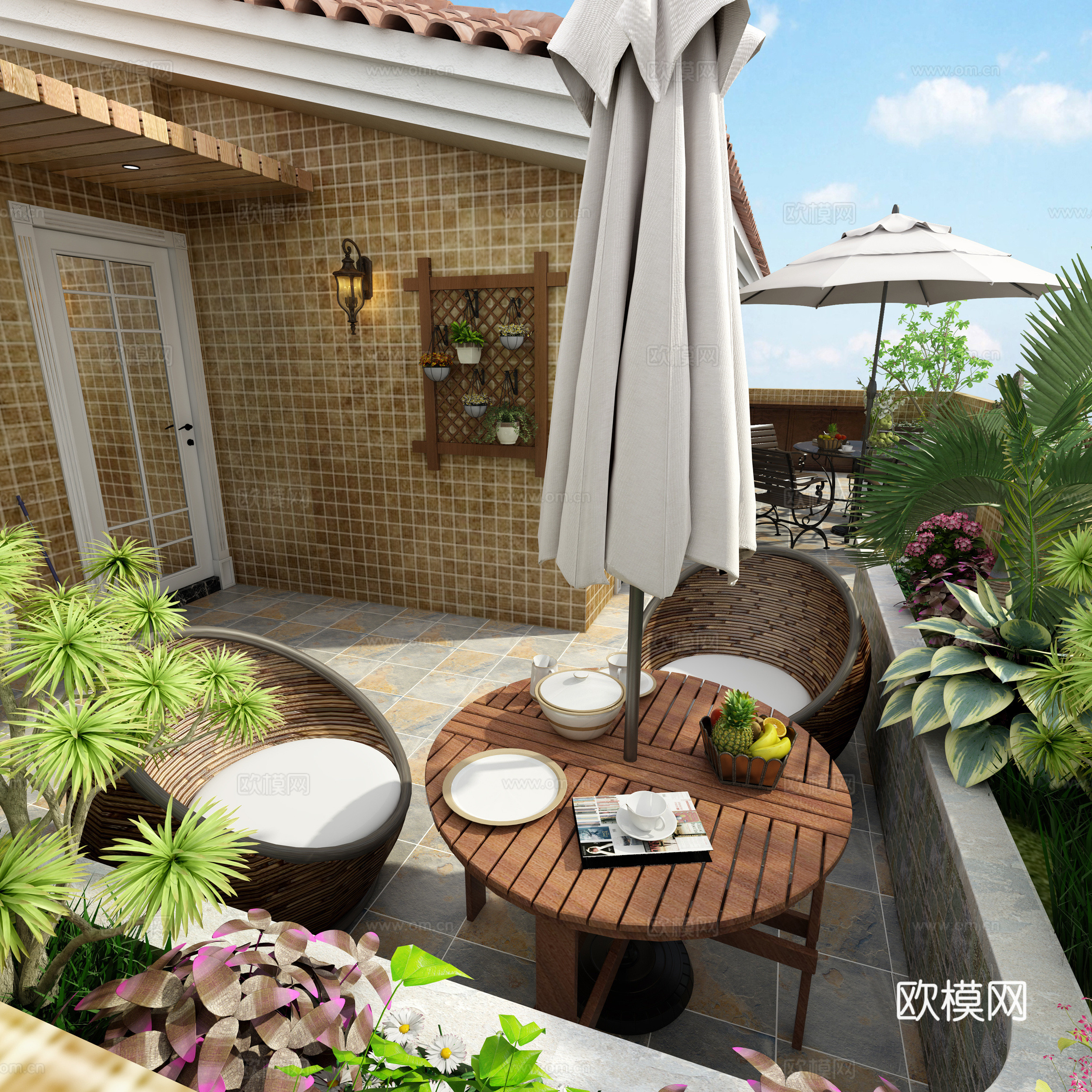 美式阳台露台花园3d模型