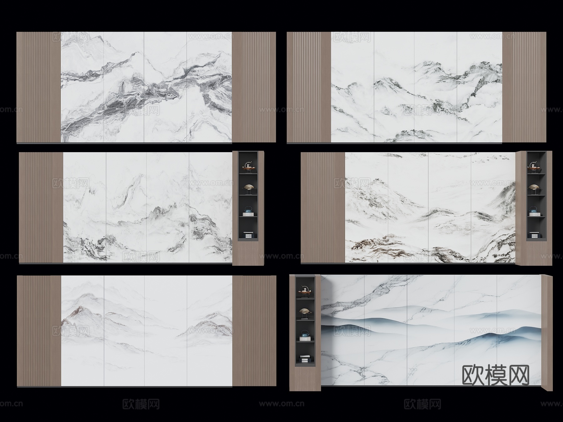 现代大理石背景墙 电视背景墙 客厅景墙 山水背景墙 新中式背su模型